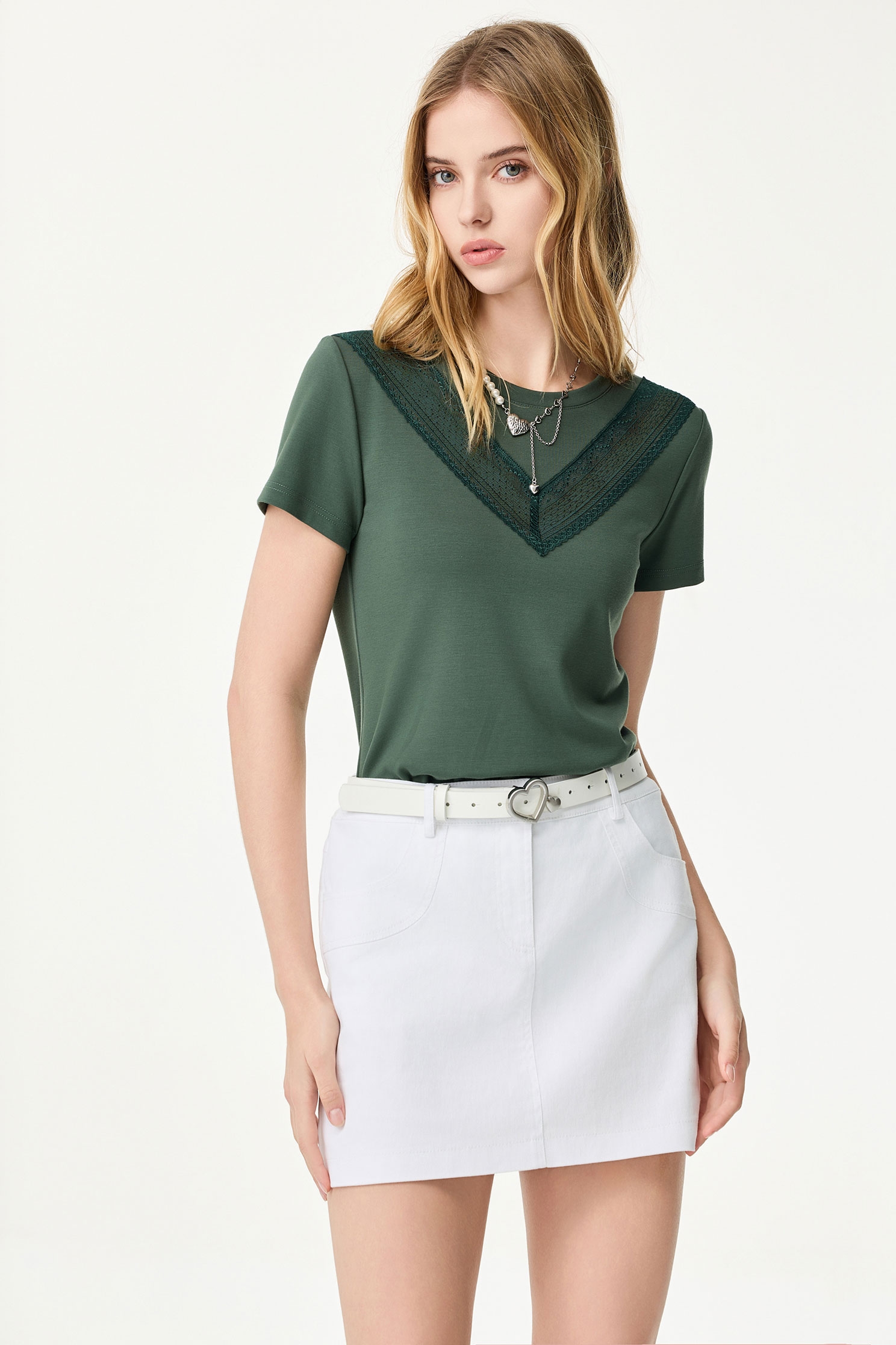 Hollow Out Lace Detail Short Sleeve TeeHollow Out Lace Detail Short Sleeve Tee,Tops,Season (SS) Look,Valentine,Lace,upperclass
