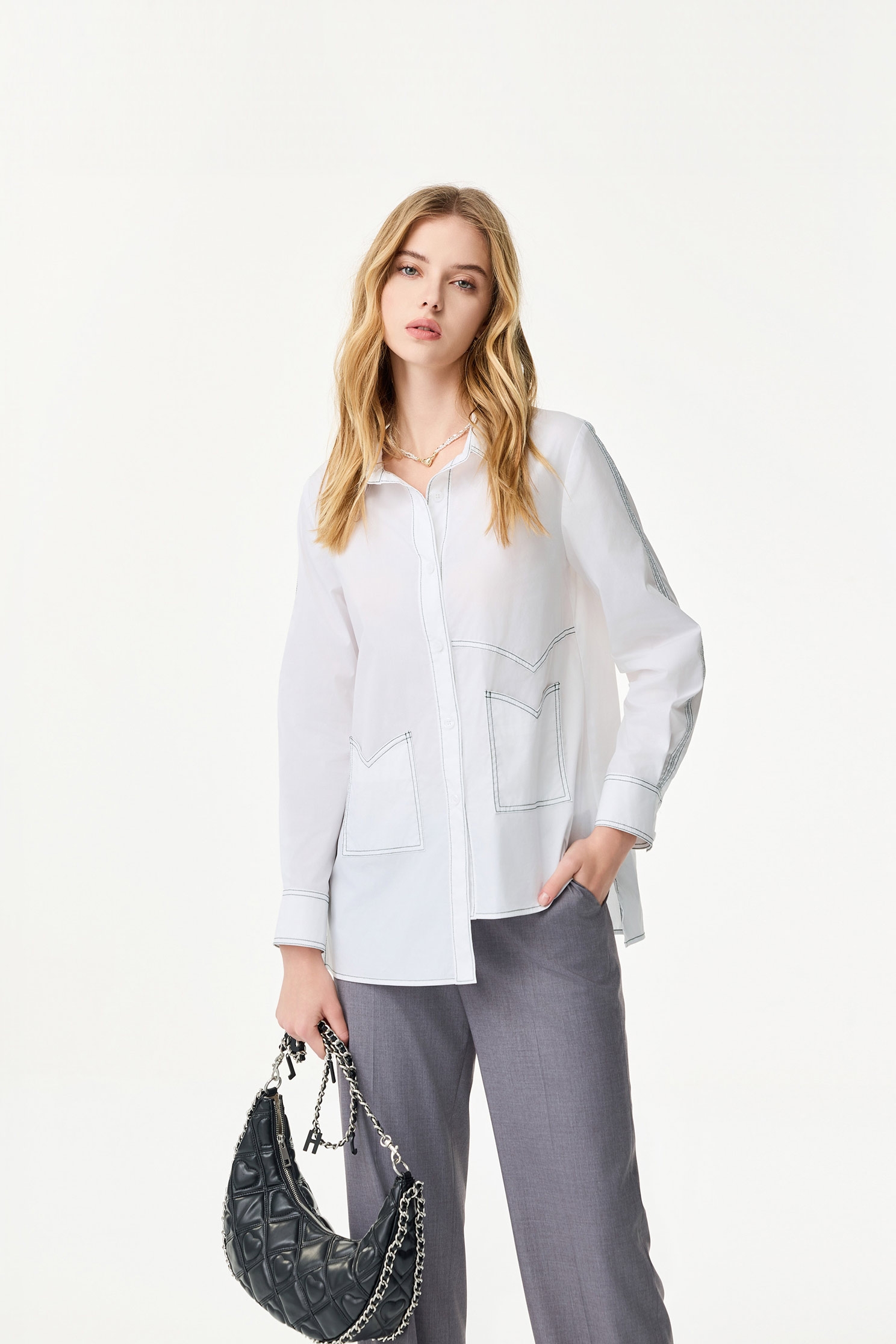 Stitching Detail Long Sleeve BlouseStitching Detail Long Sleeve Blouse,Office Looks,Season (SS) Look,Blouses,Long shirts
