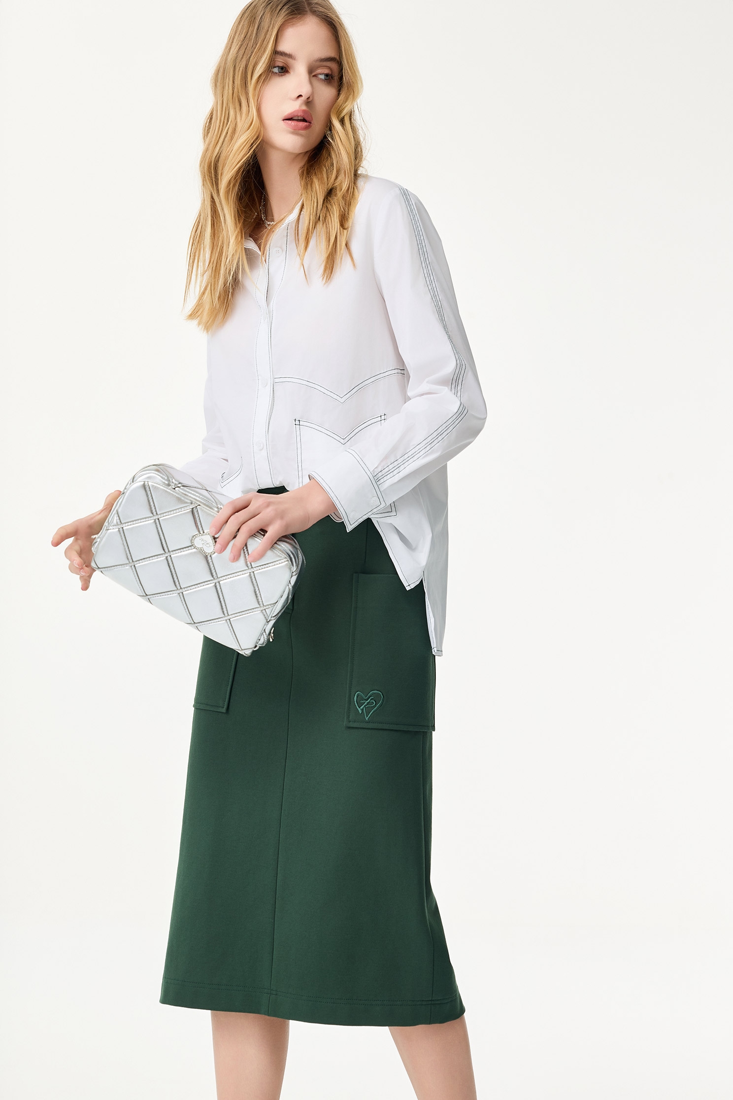 Stitching Detail Long Sleeve BlouseStitching Detail Long Sleeve Blouse,Office Looks,Season (SS) Look,Blouses,Long shirts