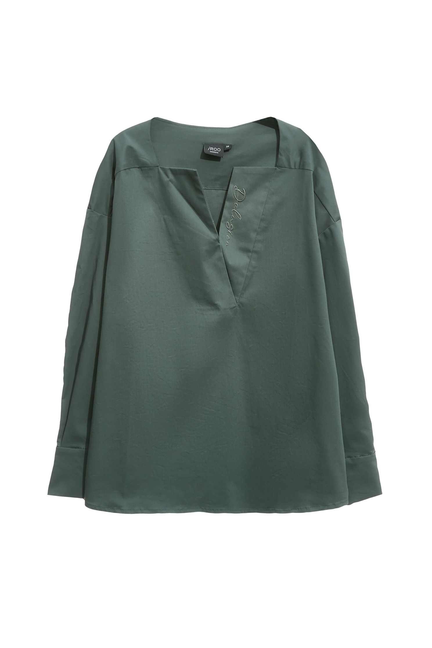 V-neck Solid Green BlouseV-neck Solid Green Blouse,Office Looks,Season (SS) Look,Embroidered,Blouses