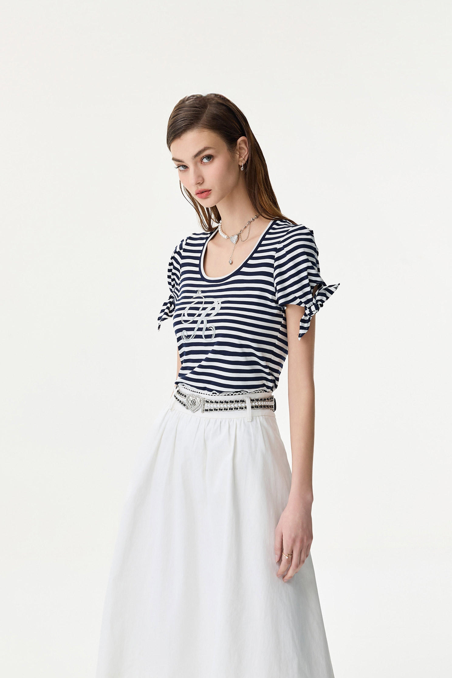 Navy Stripe R Logo TeeNavy Stripe R Logo Tee,U-Neck T shirts,Tops,Season (SS) Look,Stripe,Valentine
