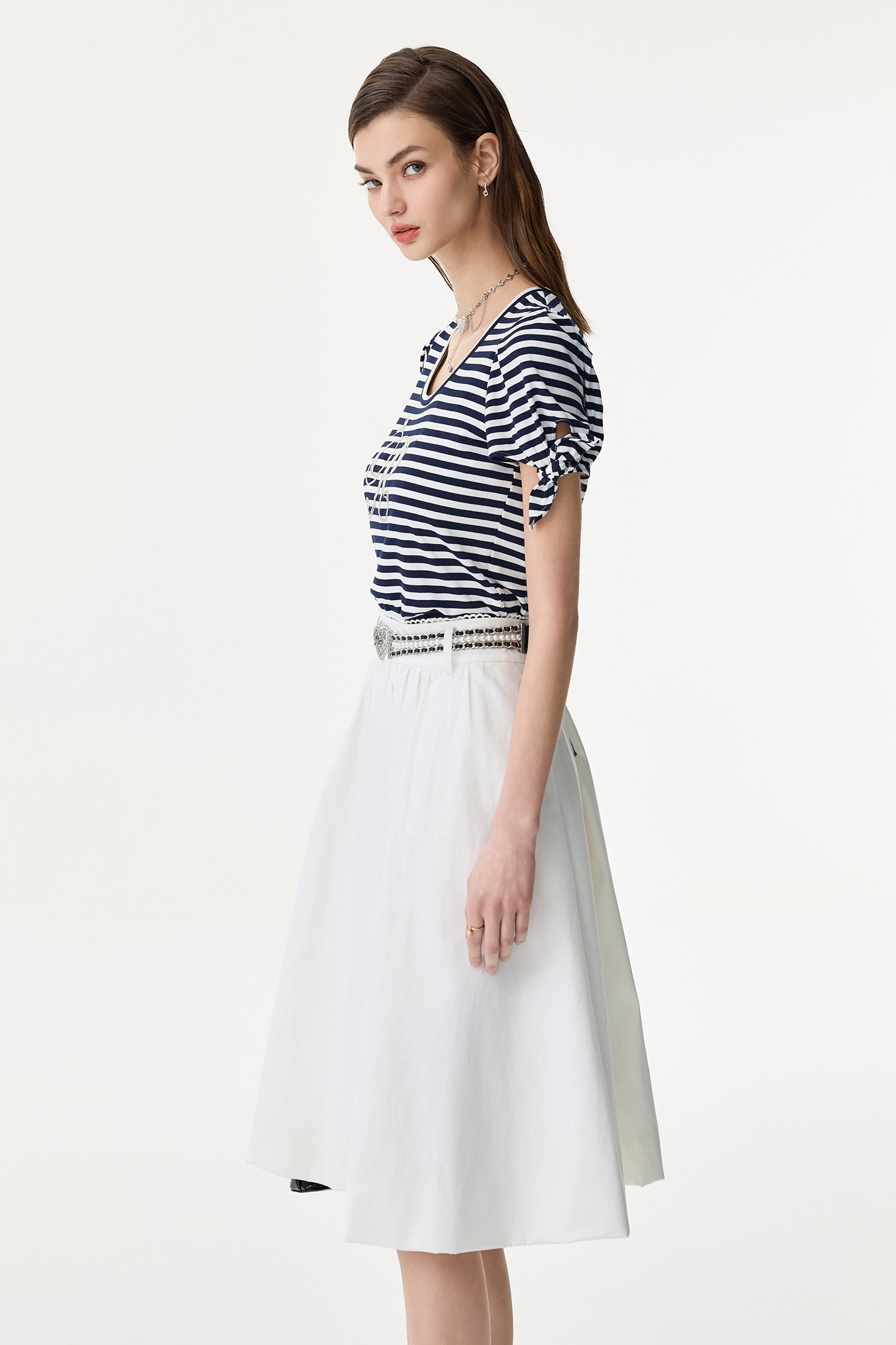 Navy Stripe R Logo TeeNavy Stripe R Logo Tee,U-Neck T shirts,Tops,Season (SS) Look,Stripe,Valentine
