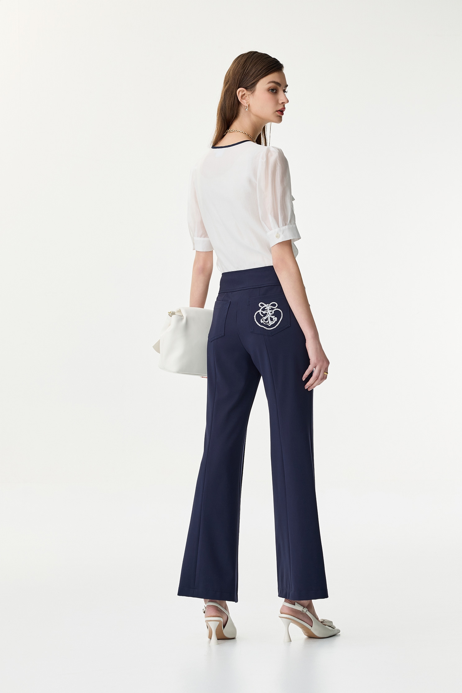Navy Bow Detail Button Front BlouseNavy Bow Detail Button Front Blouse,Office Looks,Tops,Season (SS) Look,White tops