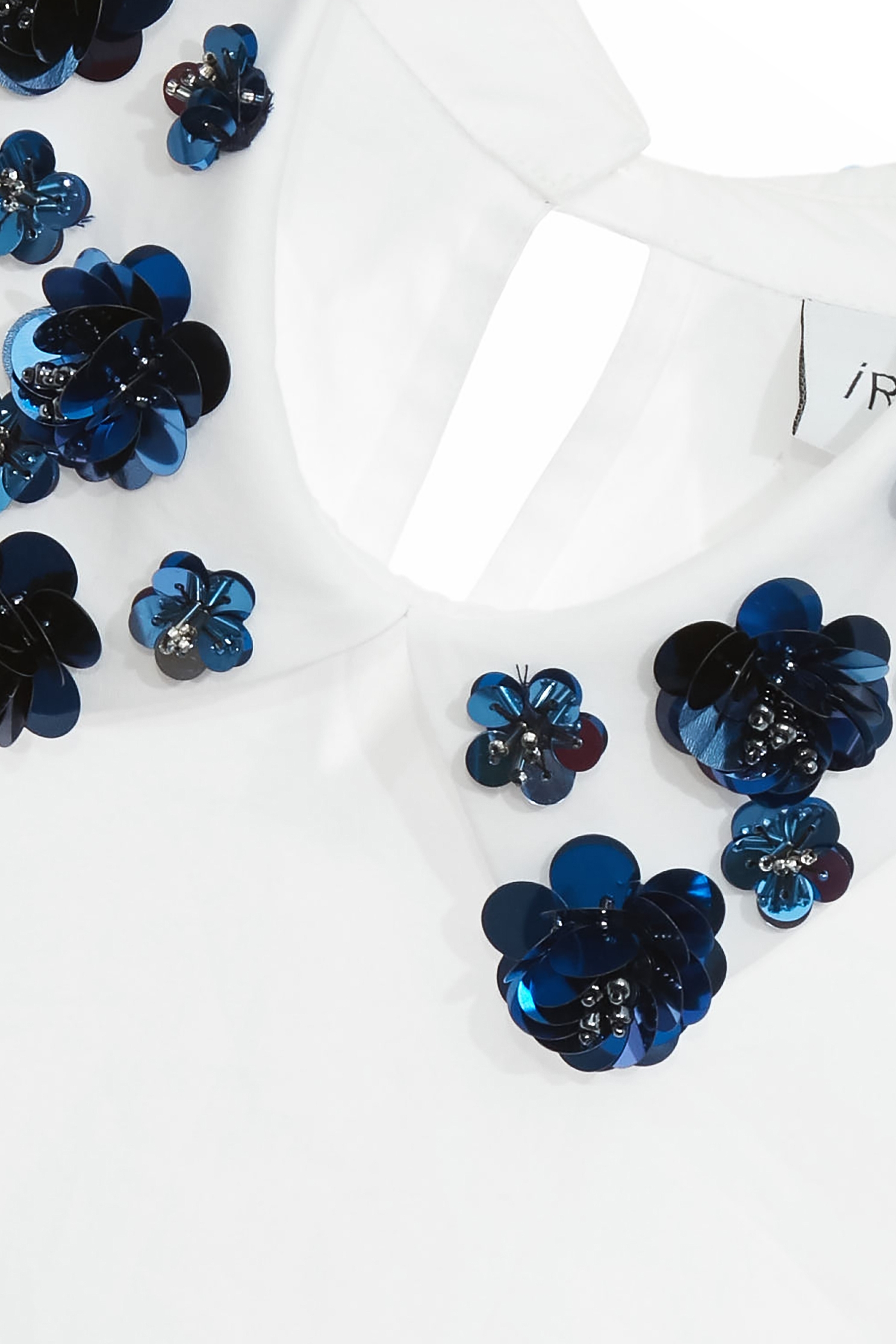 Navy Floral Beadings Ruffle Sleeve TopNavy Floral Beadings Ruffle Sleeve Top,Office Looks,Tops,Season (SS) Look,blossoms