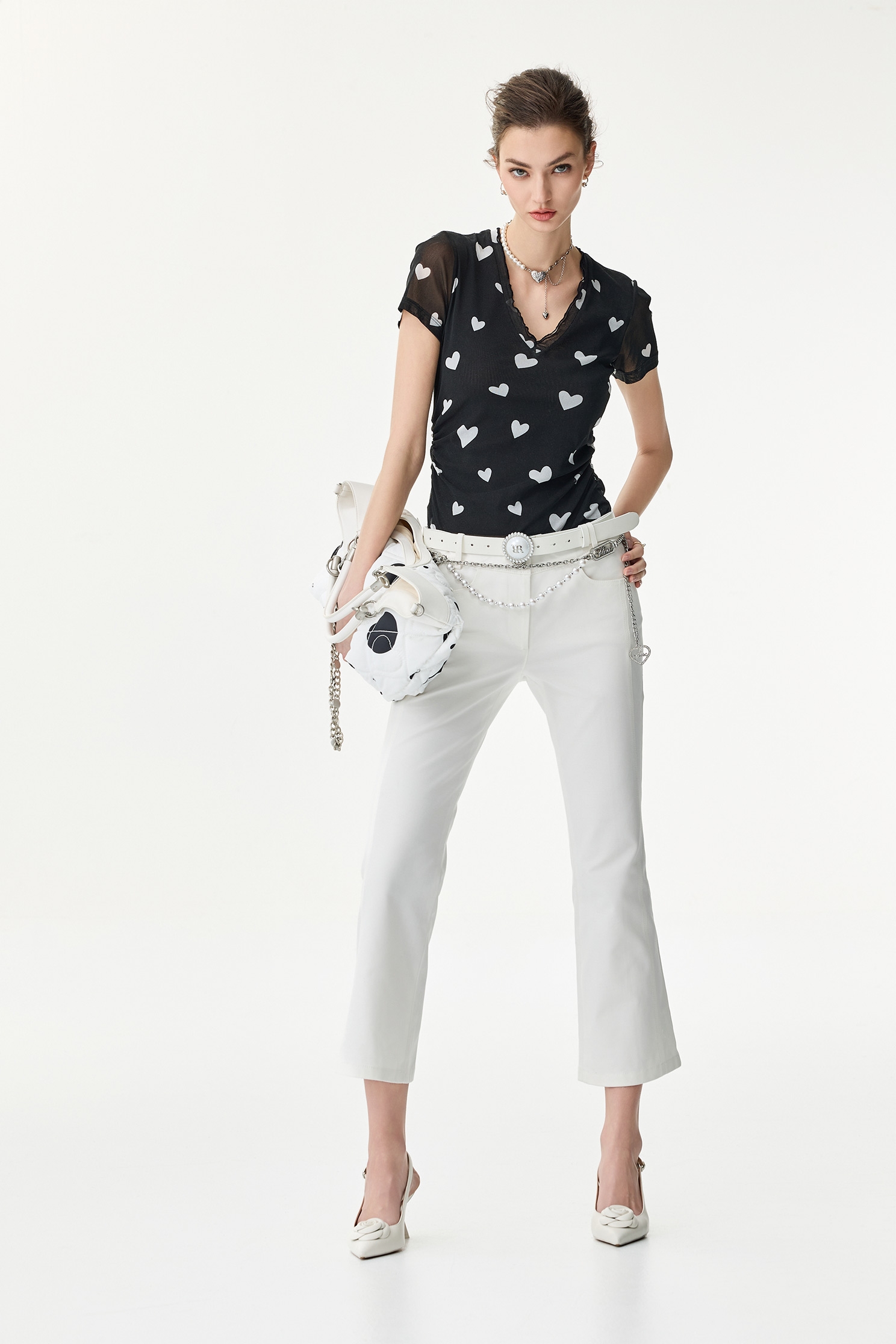 Heart Print Short Sleeve TopHeart Print Short Sleeve Top,Tops,Season (SS) Look