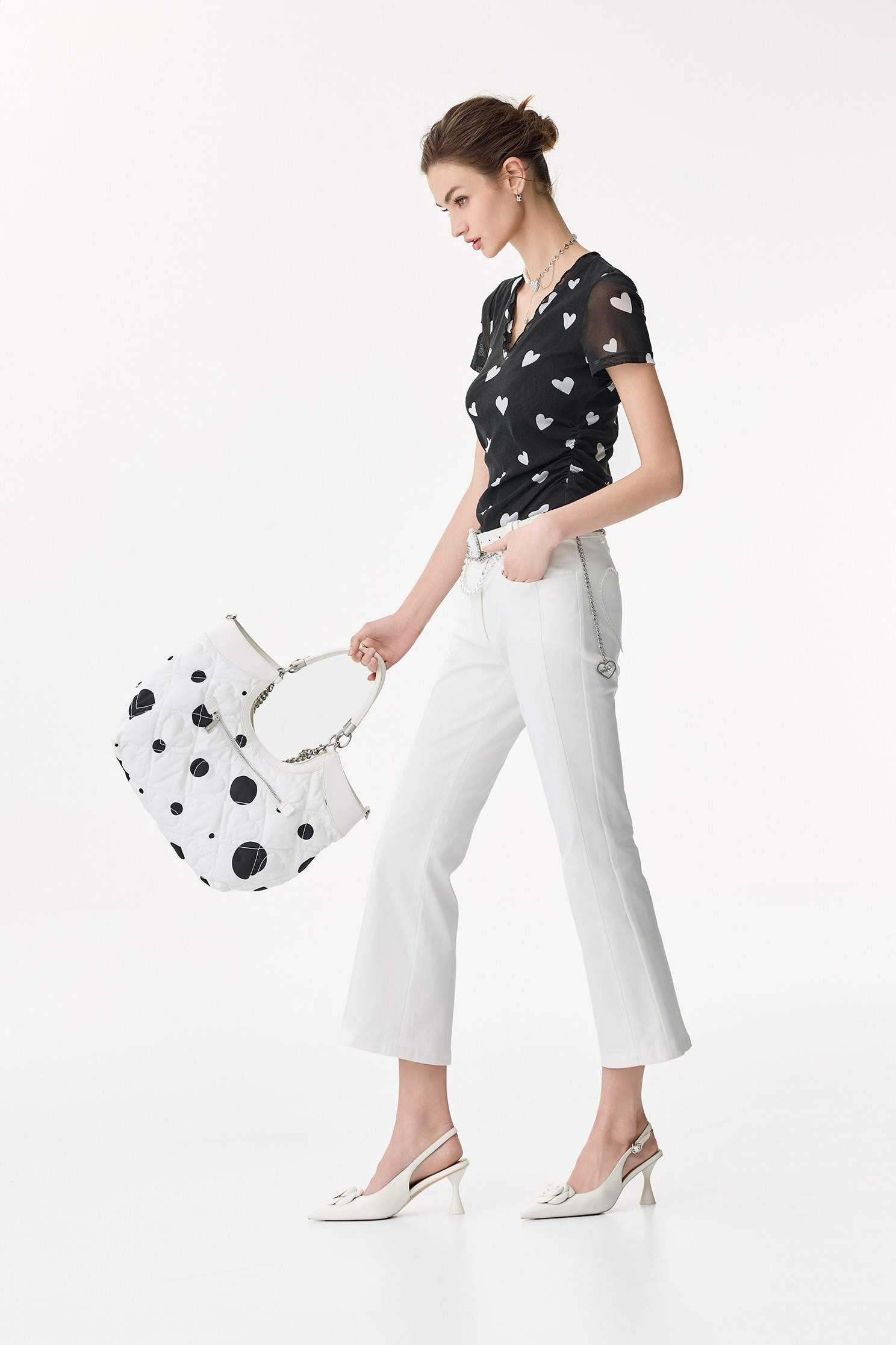 Heart Print Short Sleeve TopHeart Print Short Sleeve Top,Tops,Season (SS) Look