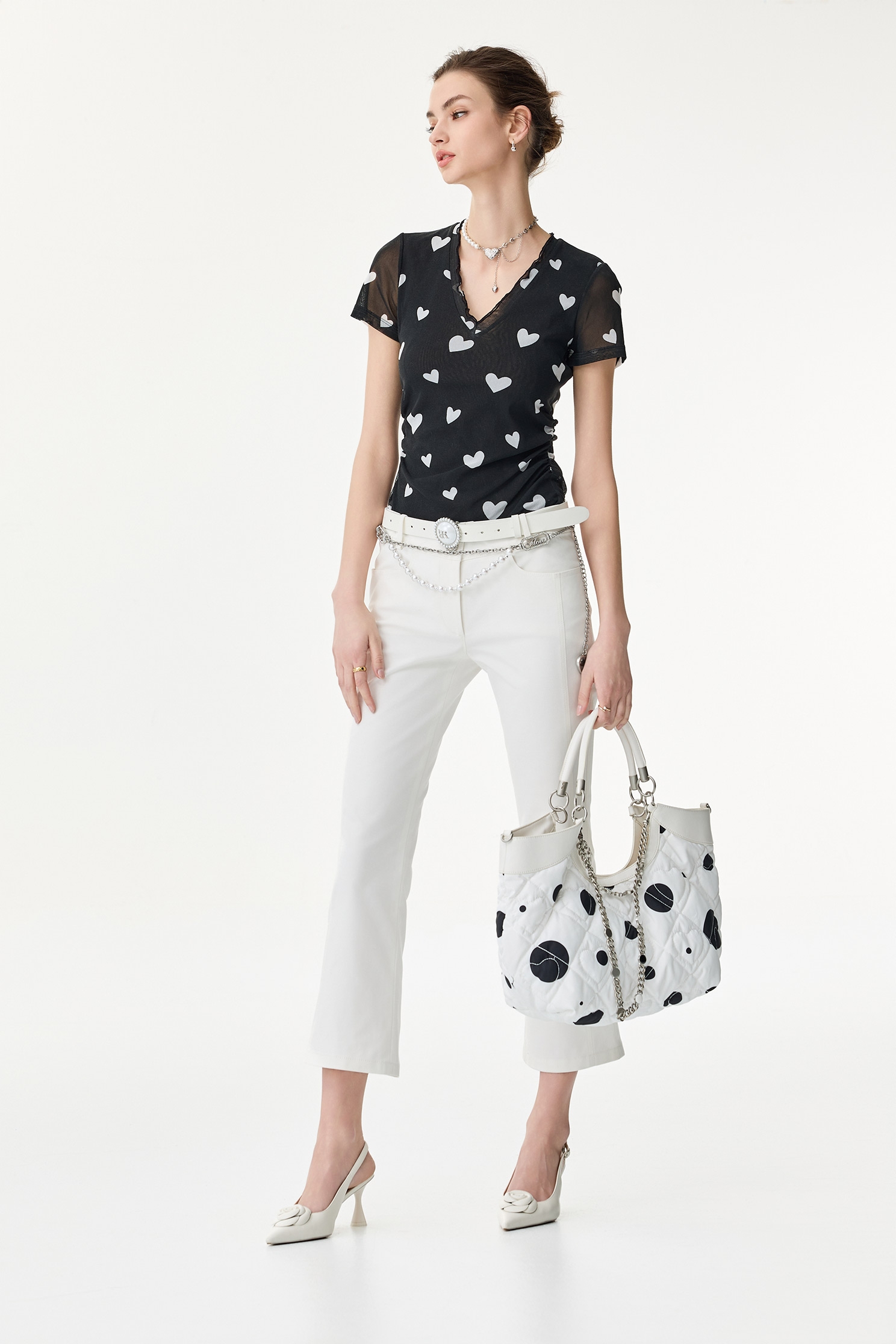 Heart Print Short Sleeve TopHeart Print Short Sleeve Top,Tops,Season (SS) Look