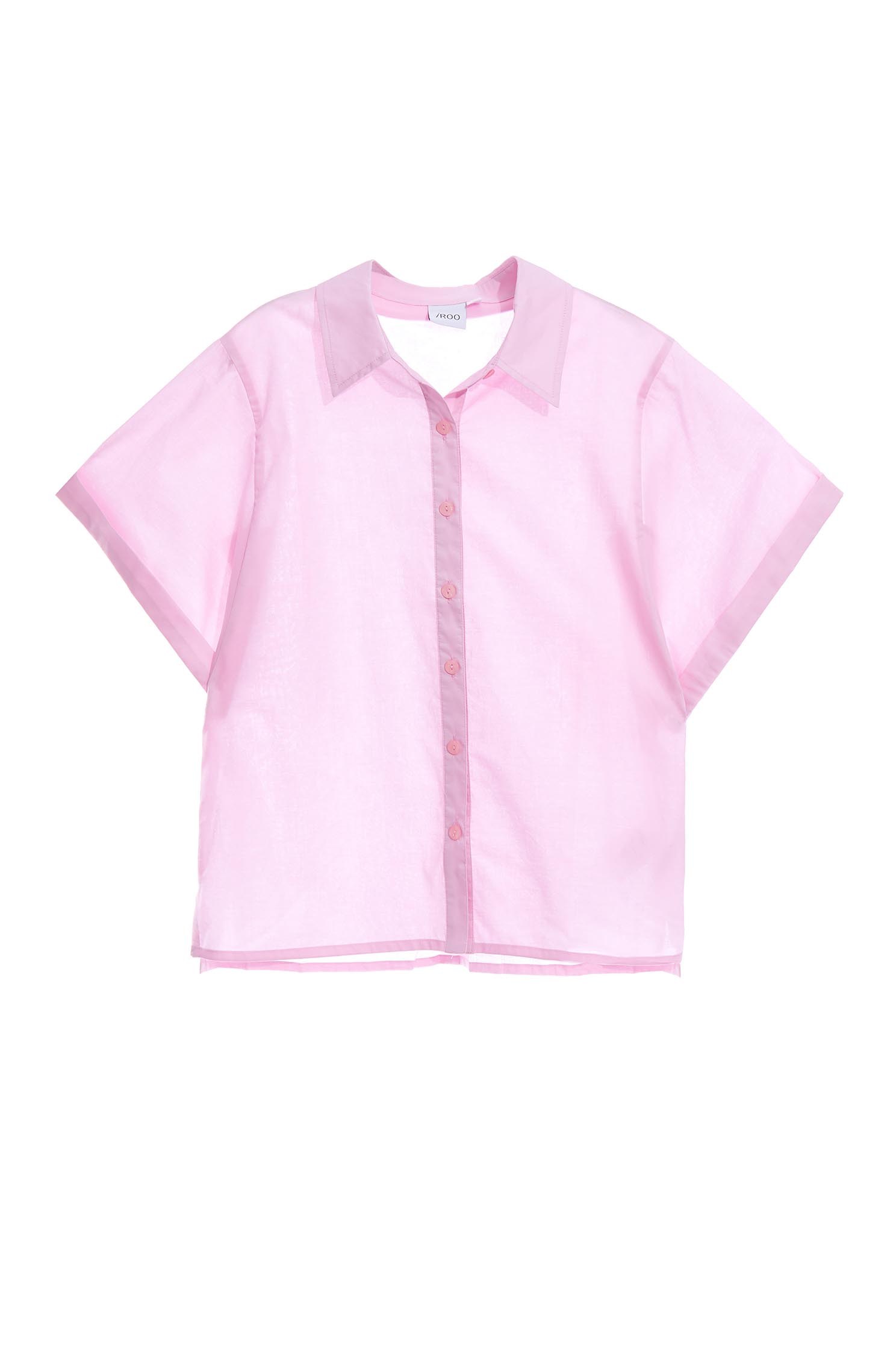 Wide Sleeve Top With Fold Over CuffsPlain shirt with wide-cuffs,Tops,Season (SS) Look,iROO LIVE,Pink,Blouses