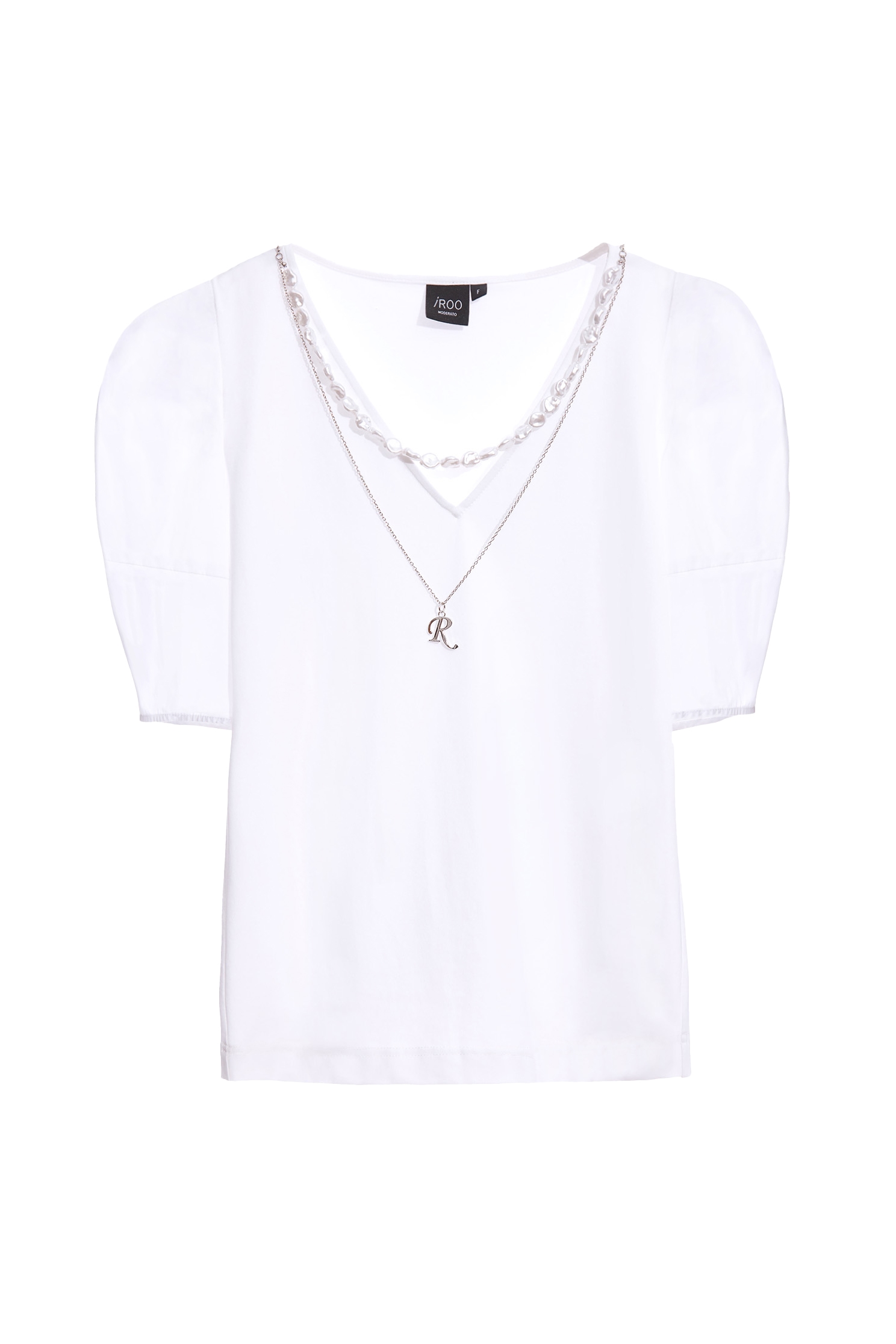 Basic White Top Wth Accessory DetailT-shirt with double chain,T-shirts,T-shirts,V-Neck T shirts,Tops,Season (SS) Look,Trends,pearl,Cotton,comfotism