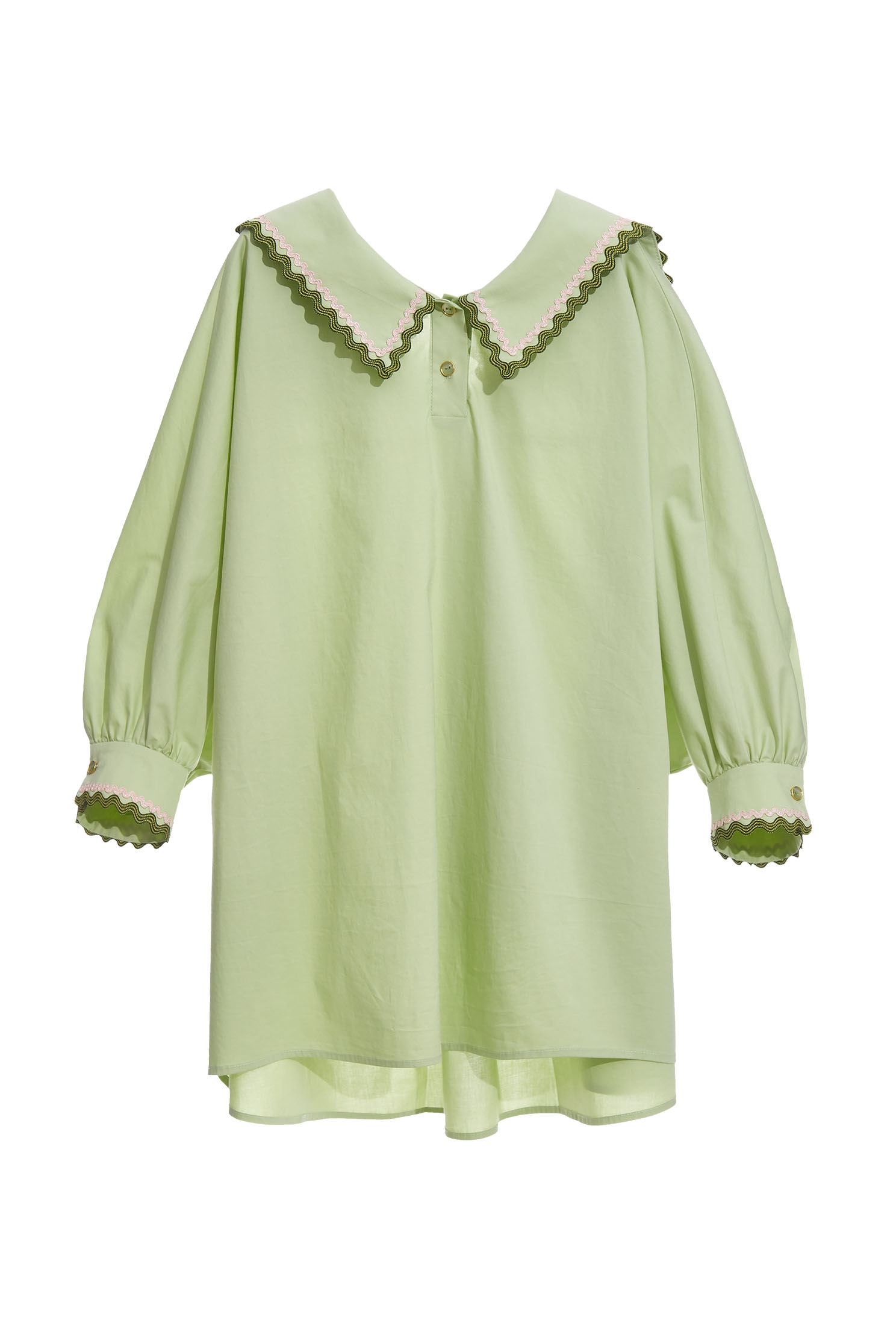 Oversize Lace Trim Green BlouseFloral-trimmed shirt top,Tops,Season (SS) Look,mothergift,healing colors,blossoms,Blouses