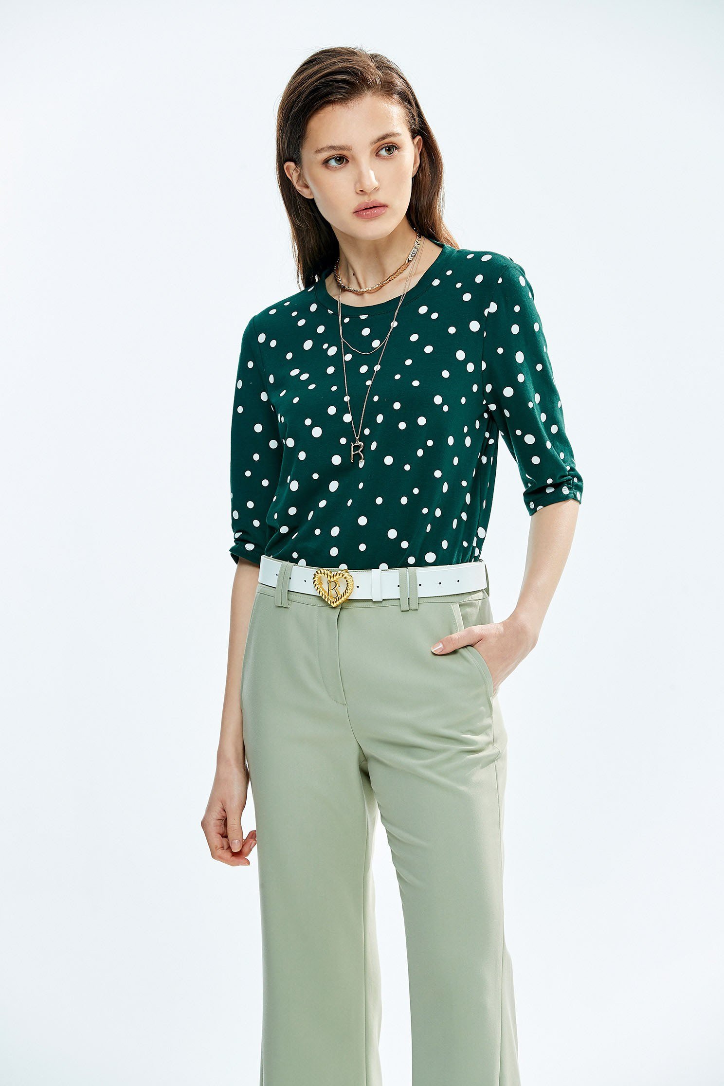 White Dotted Print Green Topdot T-shirt,T-shirts,T-shirts,Tops,Round neck tops,Season (SS) Look,dotcollection,Trends,Cotton,comfotism