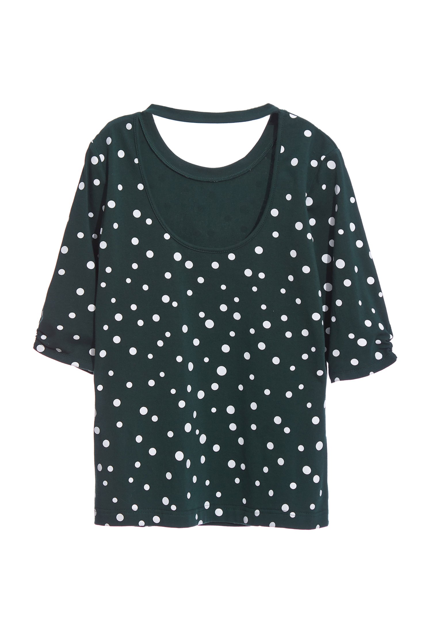 White Dotted Print Green Topdot T-shirt,T-shirts,T-shirts,Tops,Round neck tops,Season (SS) Look,dotcollection,Trends,Cotton,comfotism