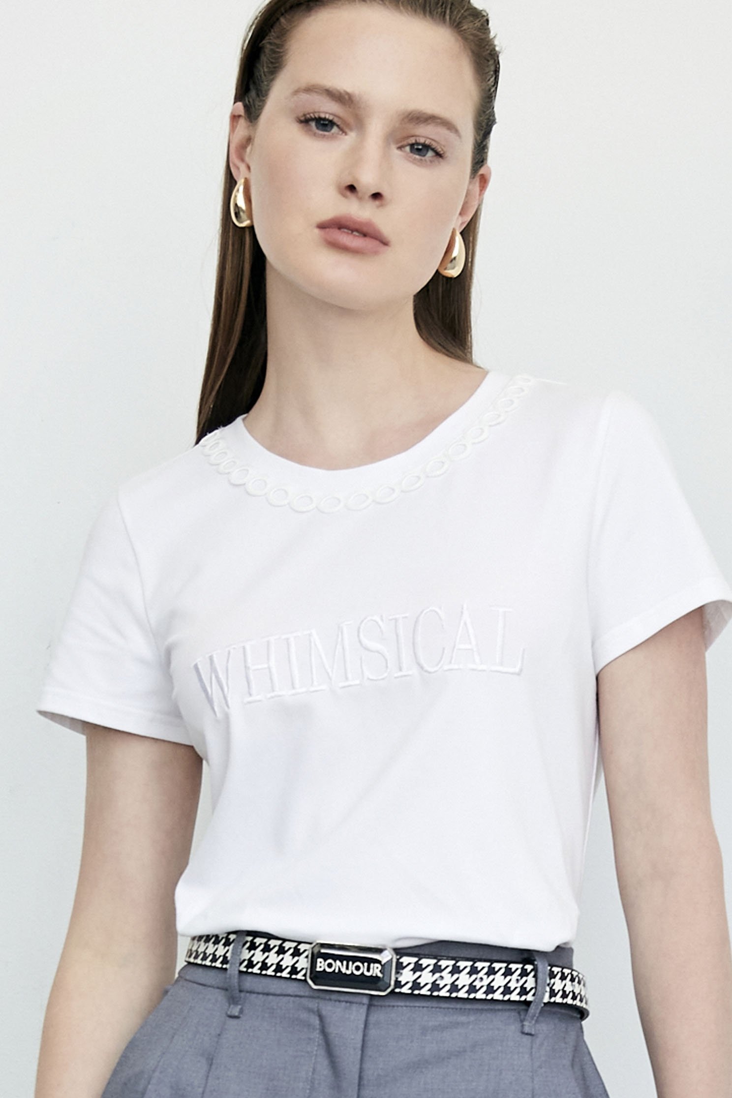 Front Embroidered Slogan Short Sleeve TeeFront Embroidered Slogan Short Sleeve Tee,T-shirts,T-shirts,Season (AW) Look,Cotton,Embroidered