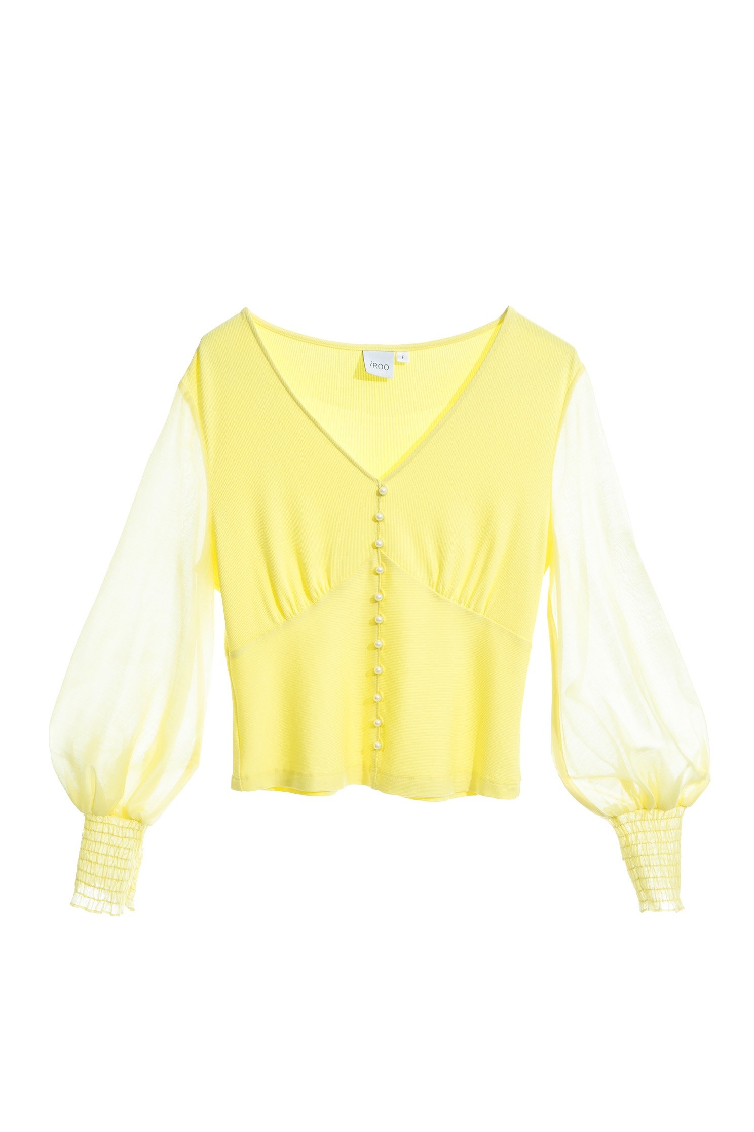 V-neck Yellow Top With Pearl DetailV-neck Yellow Top With Pearl Detail,Tops,Season (AW) Look