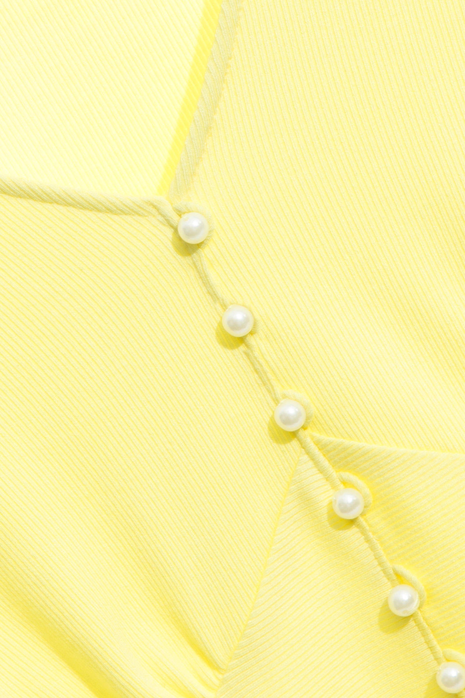 V-neck Yellow Top With Pearl DetailV-neck Yellow Top With Pearl Detail,Tops,Season (AW) Look