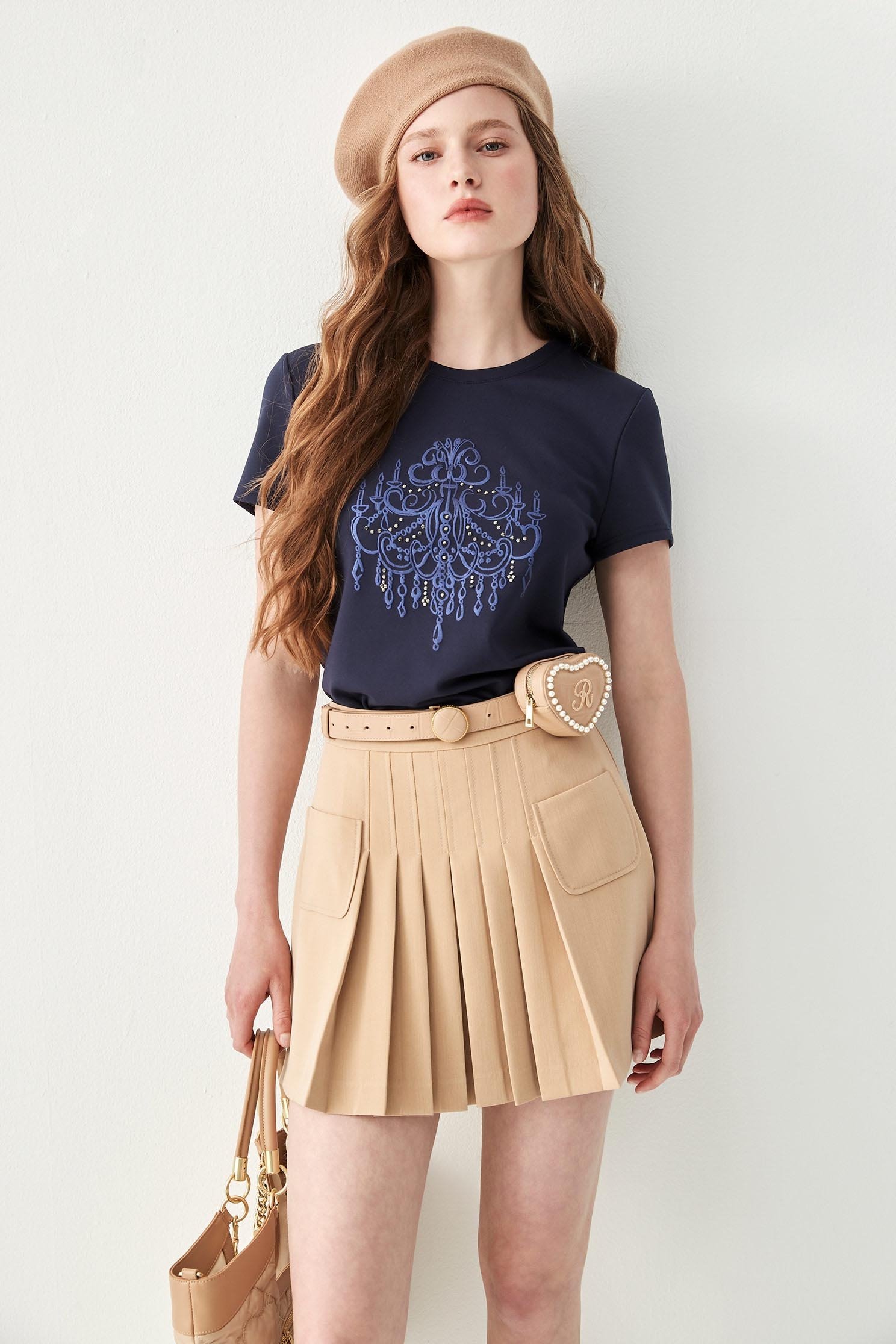 Front Embossed Print Navy TeeFront Embossed Print Navy Tee,T-shirts,T-shirts,Tops,Season (AW) Look