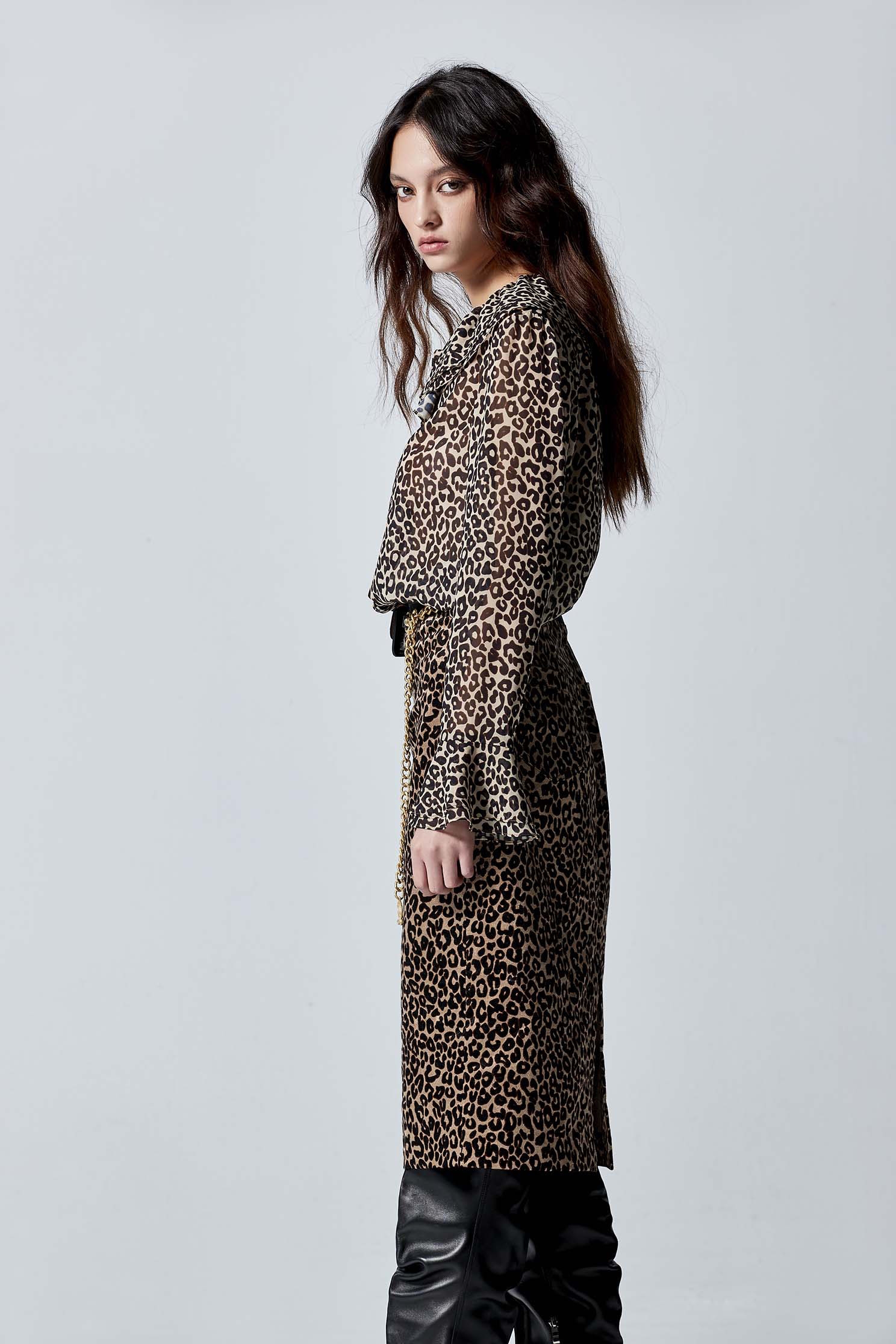 Leopard Print Ruffle Detail TopLeopard Print Ruffle Detail Top,Tops,Season (AW) Look,Blouses,Chiffon,Chiffon tops