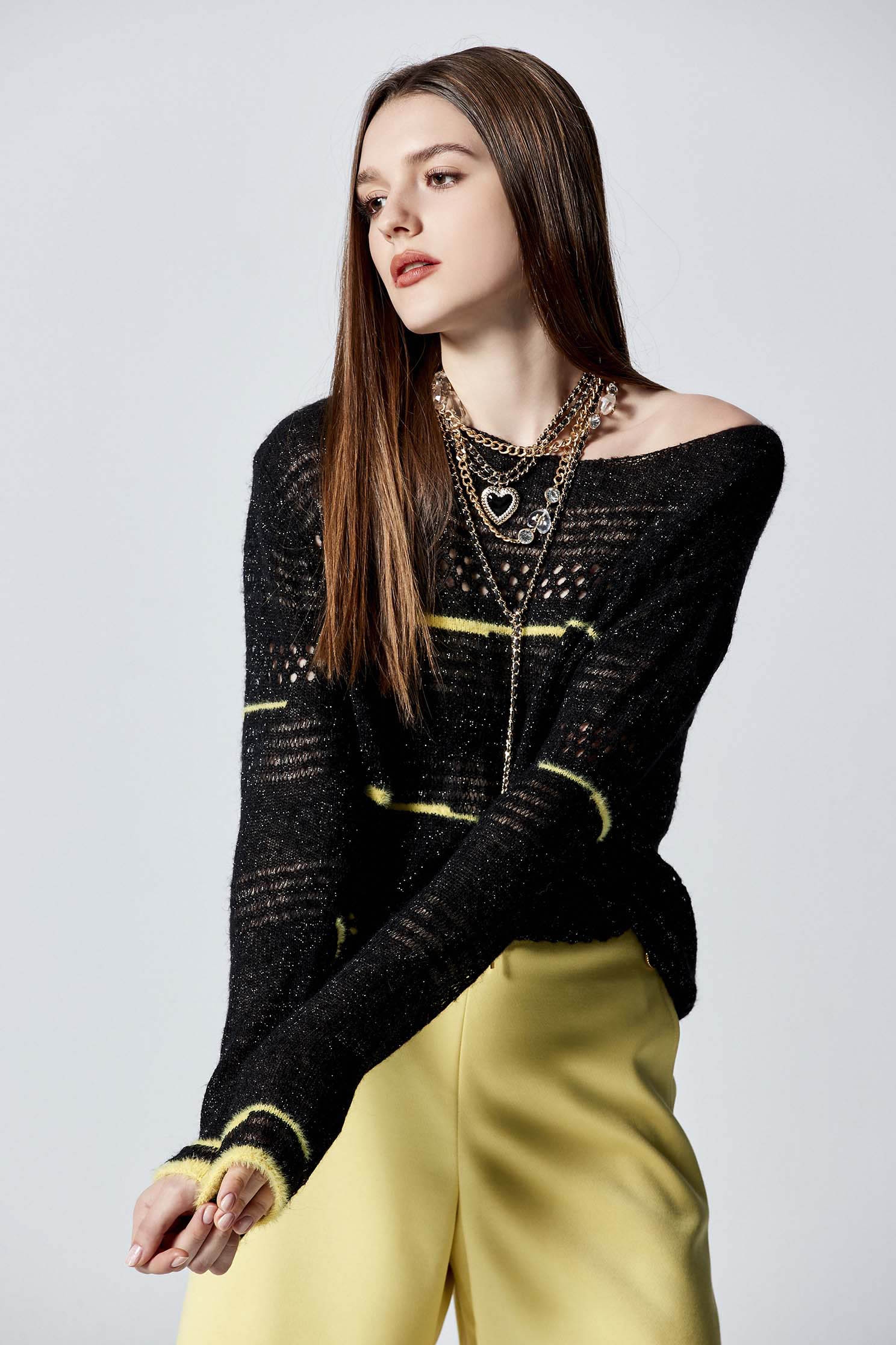 Long Sleeve Knit Top With Yellow Contrast DetailLong Sleeve Knit Top With Yellow Contrast Detail,Tops,Season (AW) Look,Knitted,Knitted tops,Knitted tops