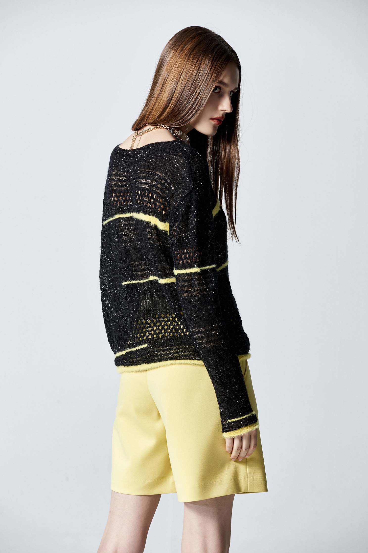 Long Sleeve Knit Top With Yellow Contrast DetailLong Sleeve Knit Top With Yellow Contrast Detail,Tops,Season (AW) Look,Knitted,Knitted tops,Knitted tops