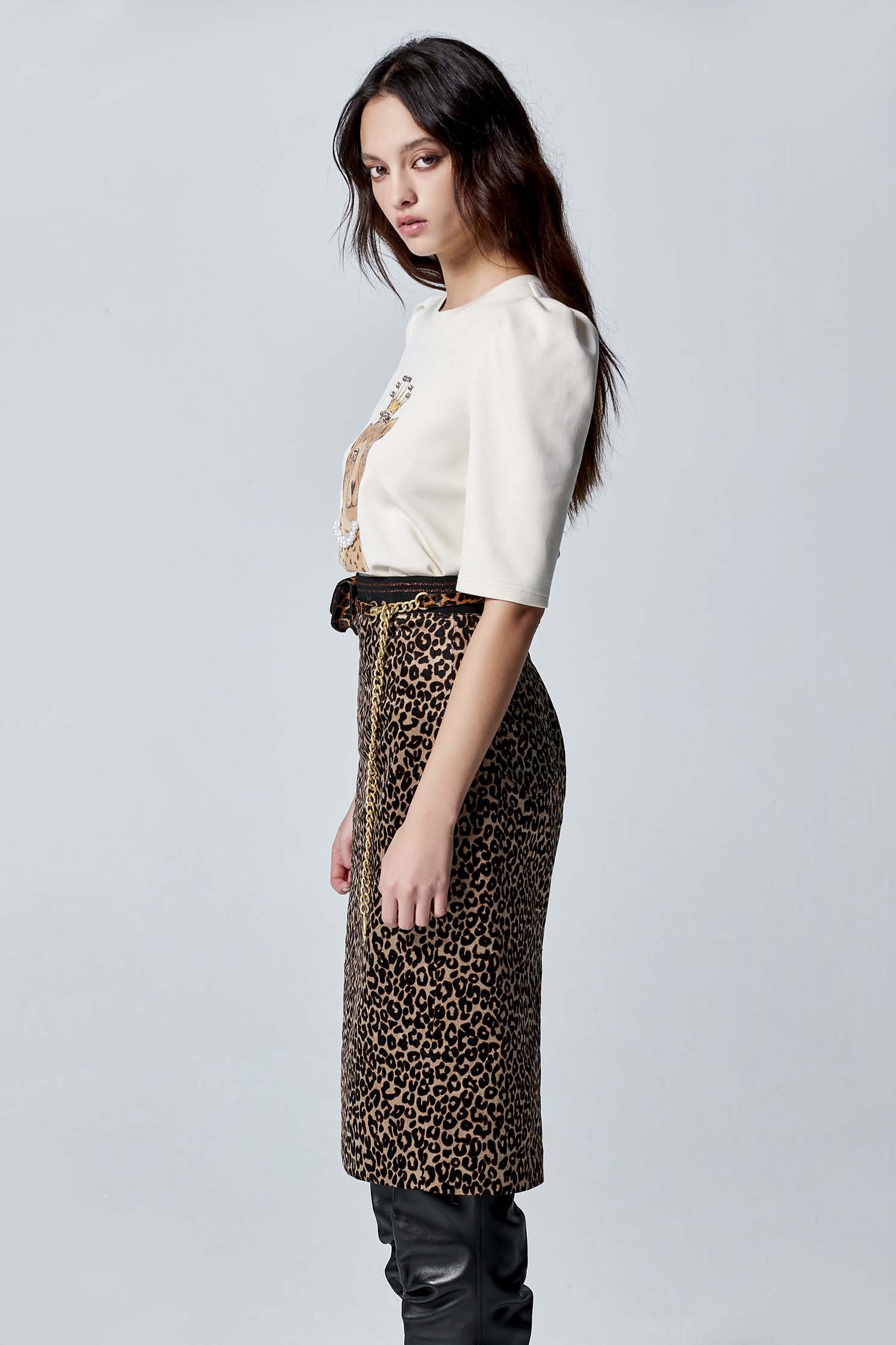 Front Leopard Graphic Print TopFront Leopard Graphic Print Top,Tops,pearl,Season (AW) Look,Lace