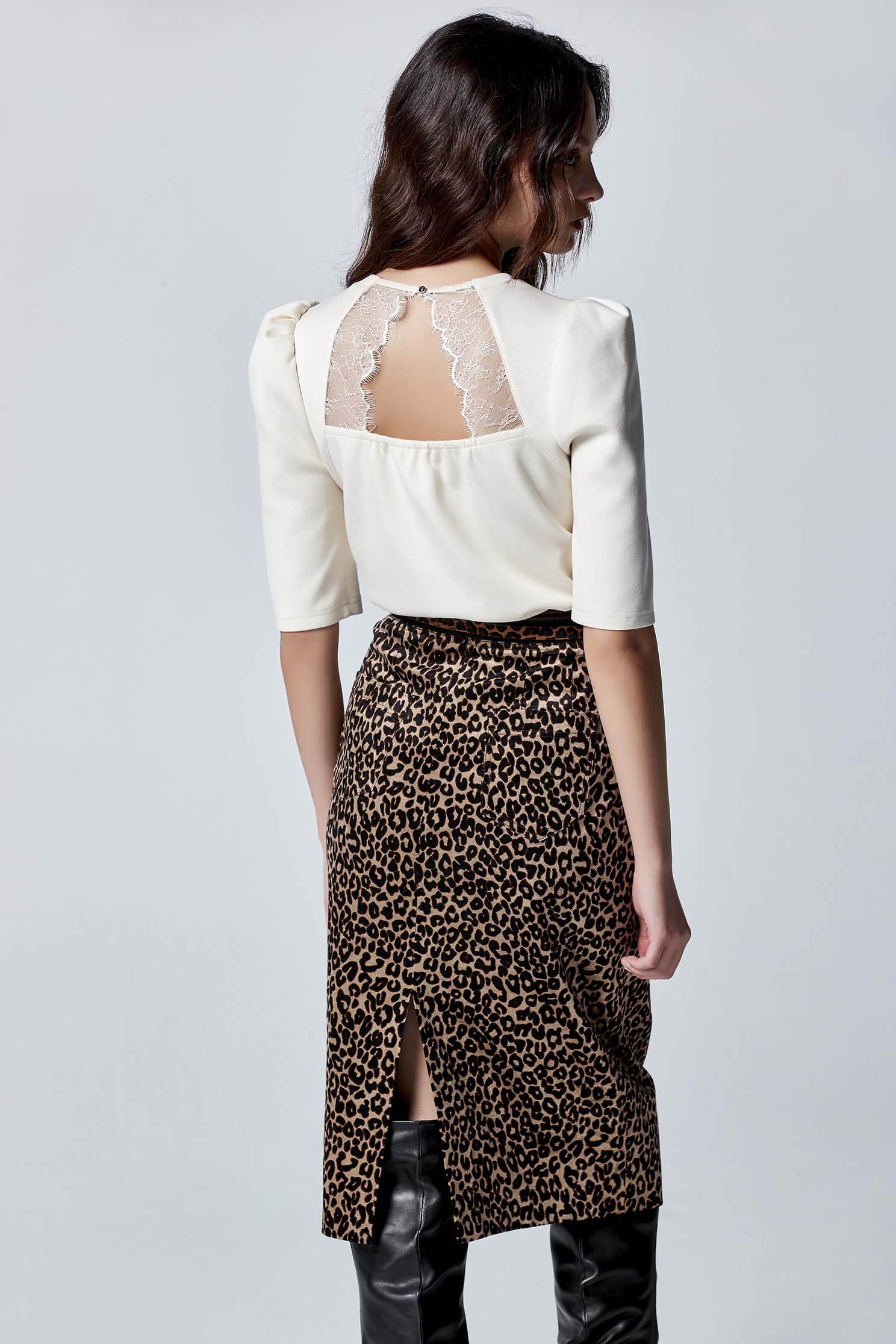 Front Leopard Graphic Print TopFront Leopard Graphic Print Top,Tops,pearl,Season (AW) Look,Lace