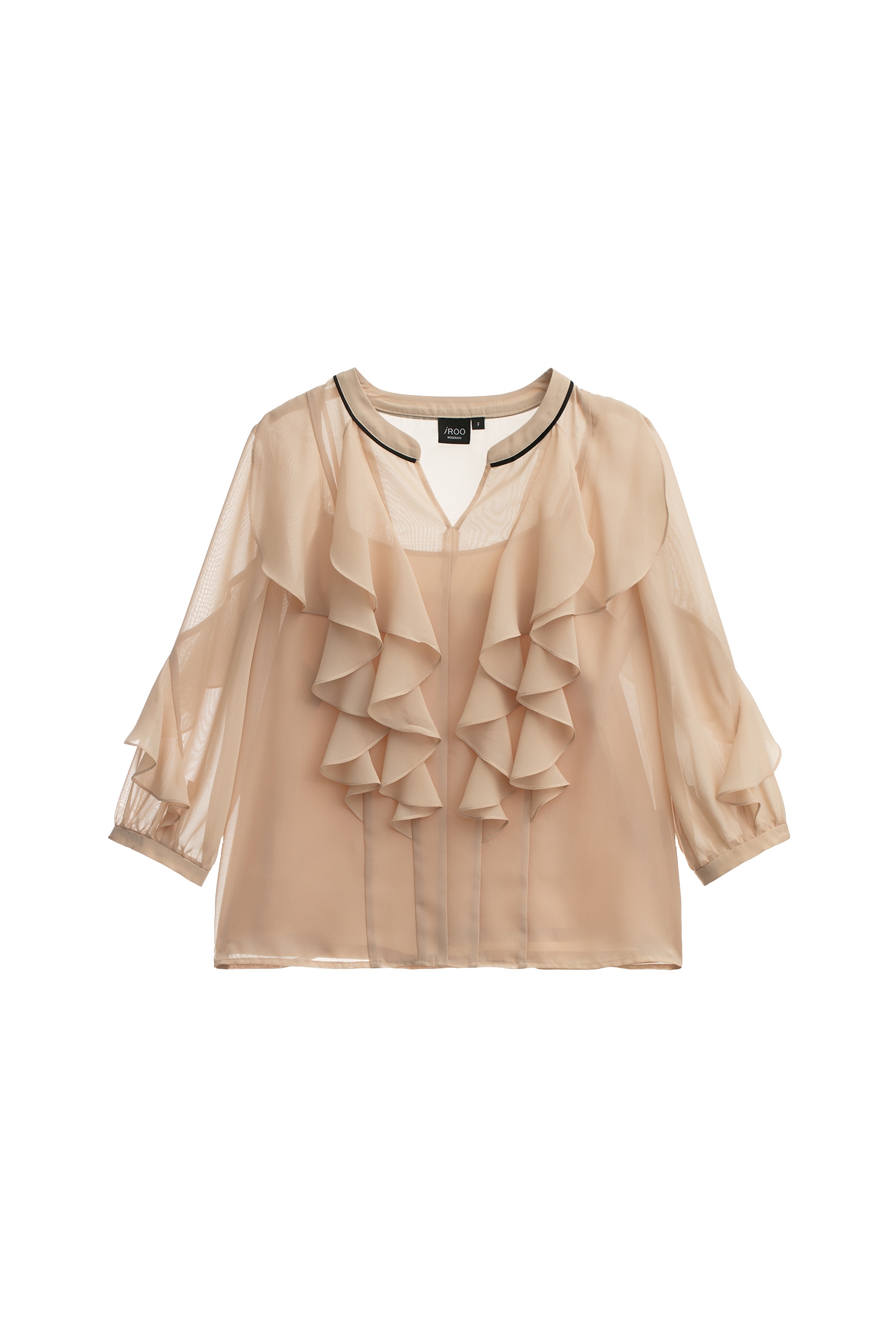 Sand Beige Ruffle Detail Top流沙色荷葉雪紡上衣,Tops,Under shirts,pearl,Season (AW) Look