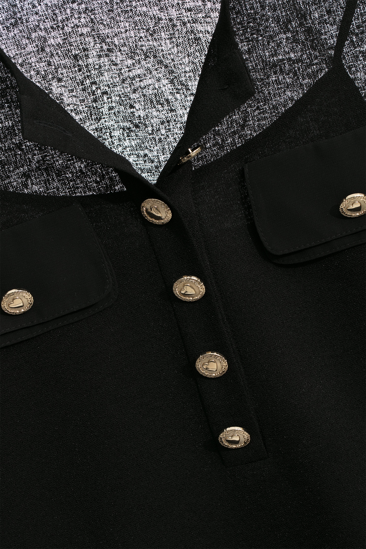 Contrast Metal Button Black Top簡約透膚金屬釦上衣,Tops,Under shirts,Season (AW) Look,Chiffon