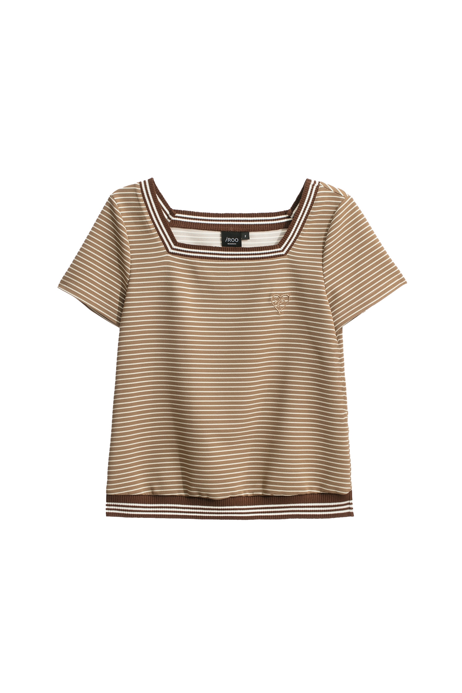 Brown Stripe Short Sleeve TopBrown Stripe Short Sleeve Top,Tops,Stripe,Season (AW) Look,Embroidered