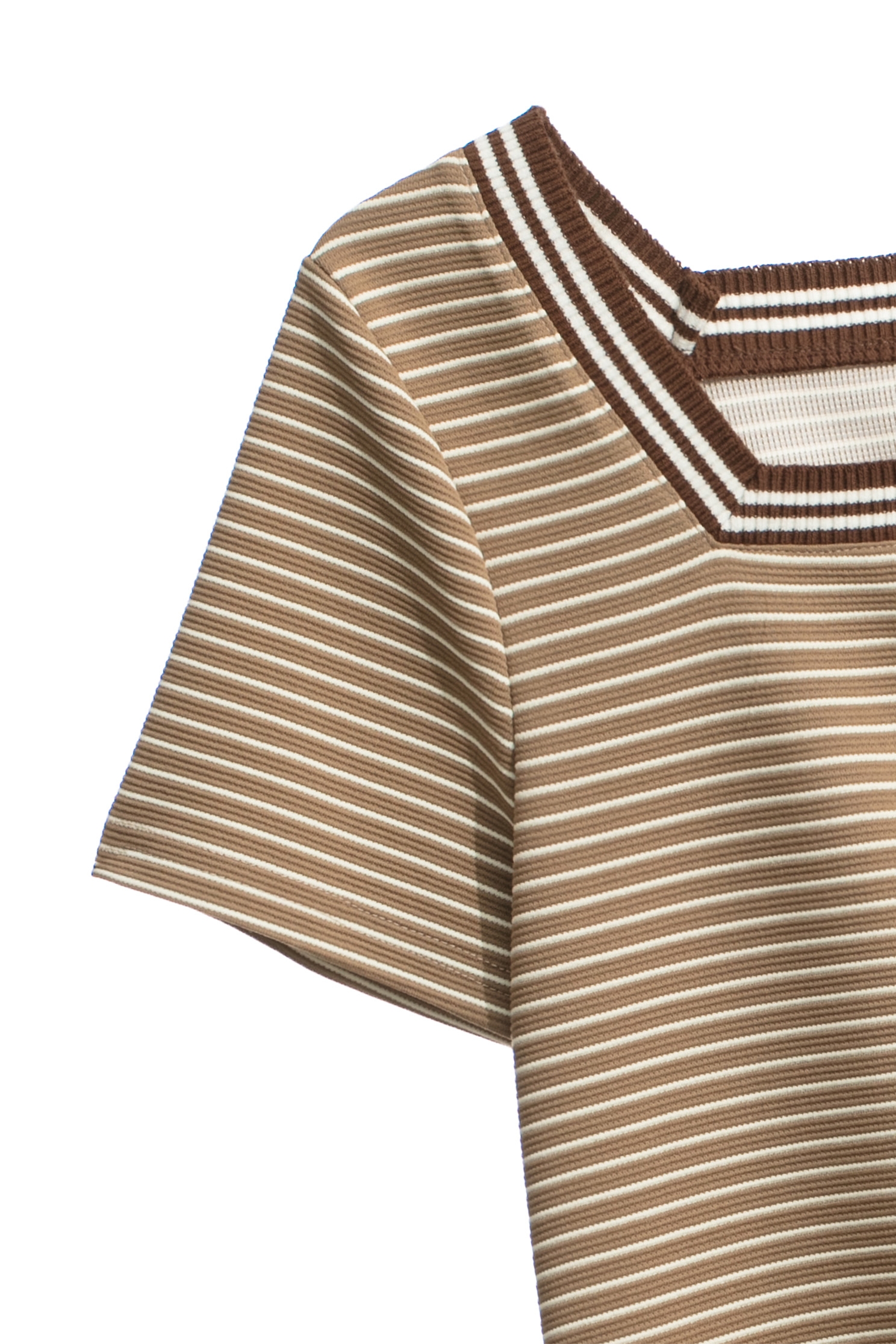 Brown Stripe Short Sleeve TopBrown Stripe Short Sleeve Top,Tops,Stripe,Season (AW) Look,Embroidered