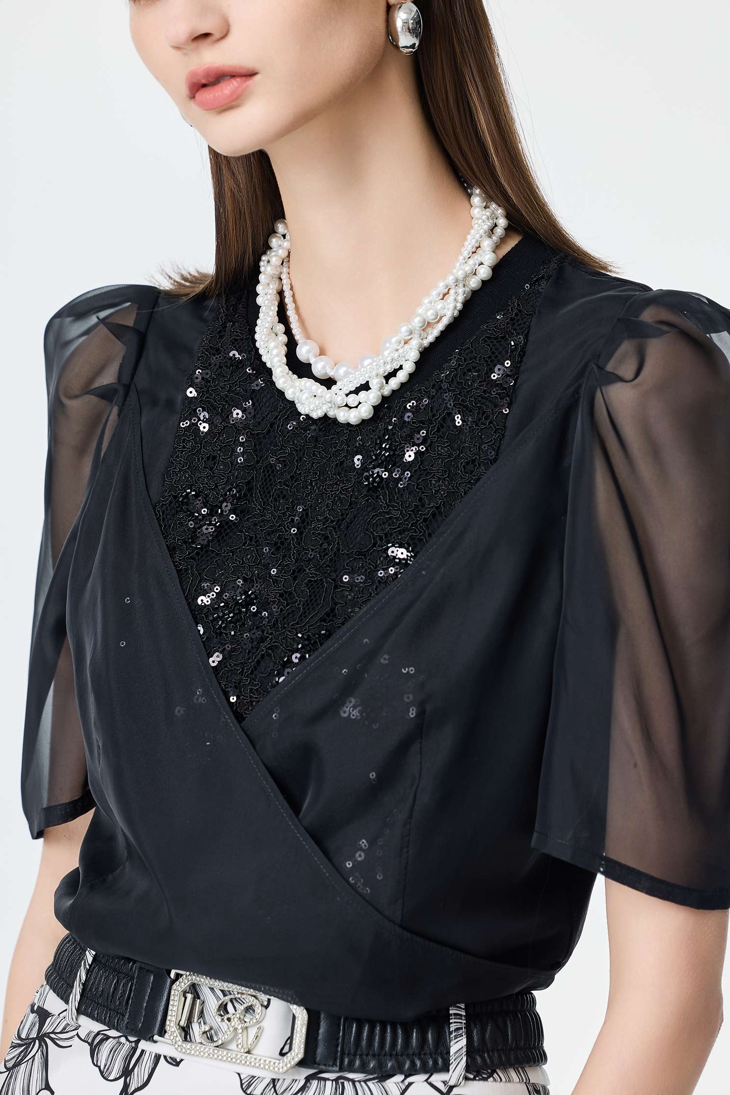 Sequin Detail Organza Top,Office Looks,Tops,Season (SS) Look