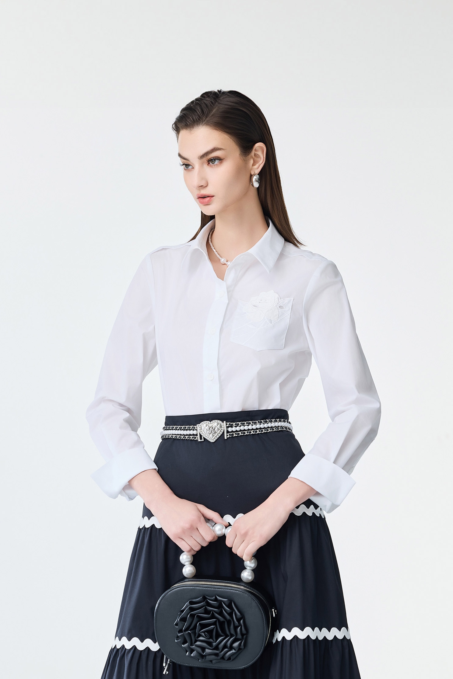 Embroidery Rose Detail Blouse,Office Looks,Season (SS) Look,blossoms,Blouses