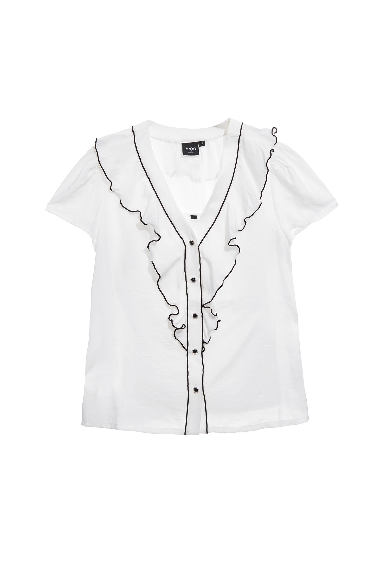 Black Trim Ruffle Detail Top,Office Looks,Tops,Season (SS) Look