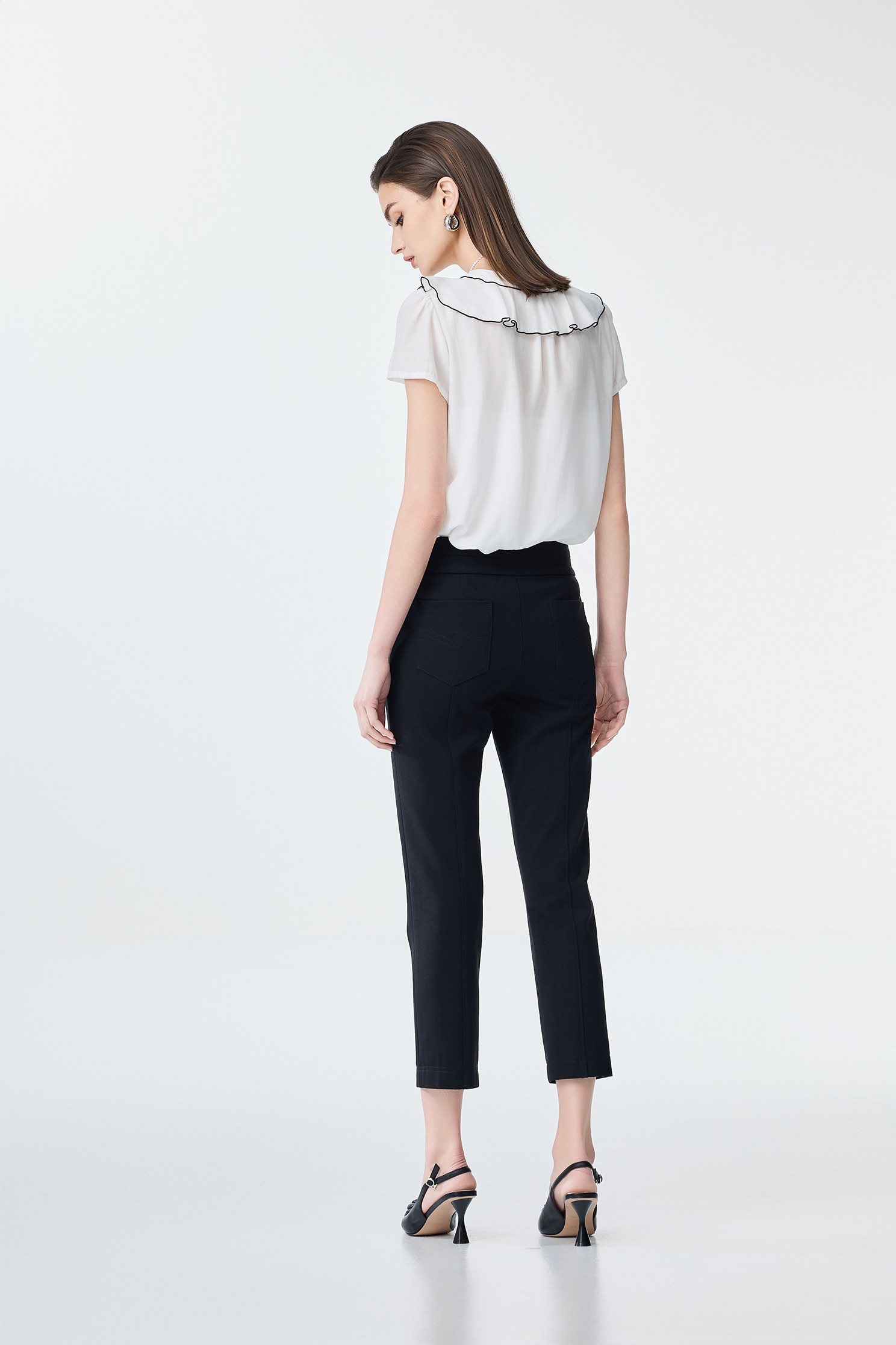 Black Trim Ruffle Detail Top,Office Looks,Tops,Season (SS) Look