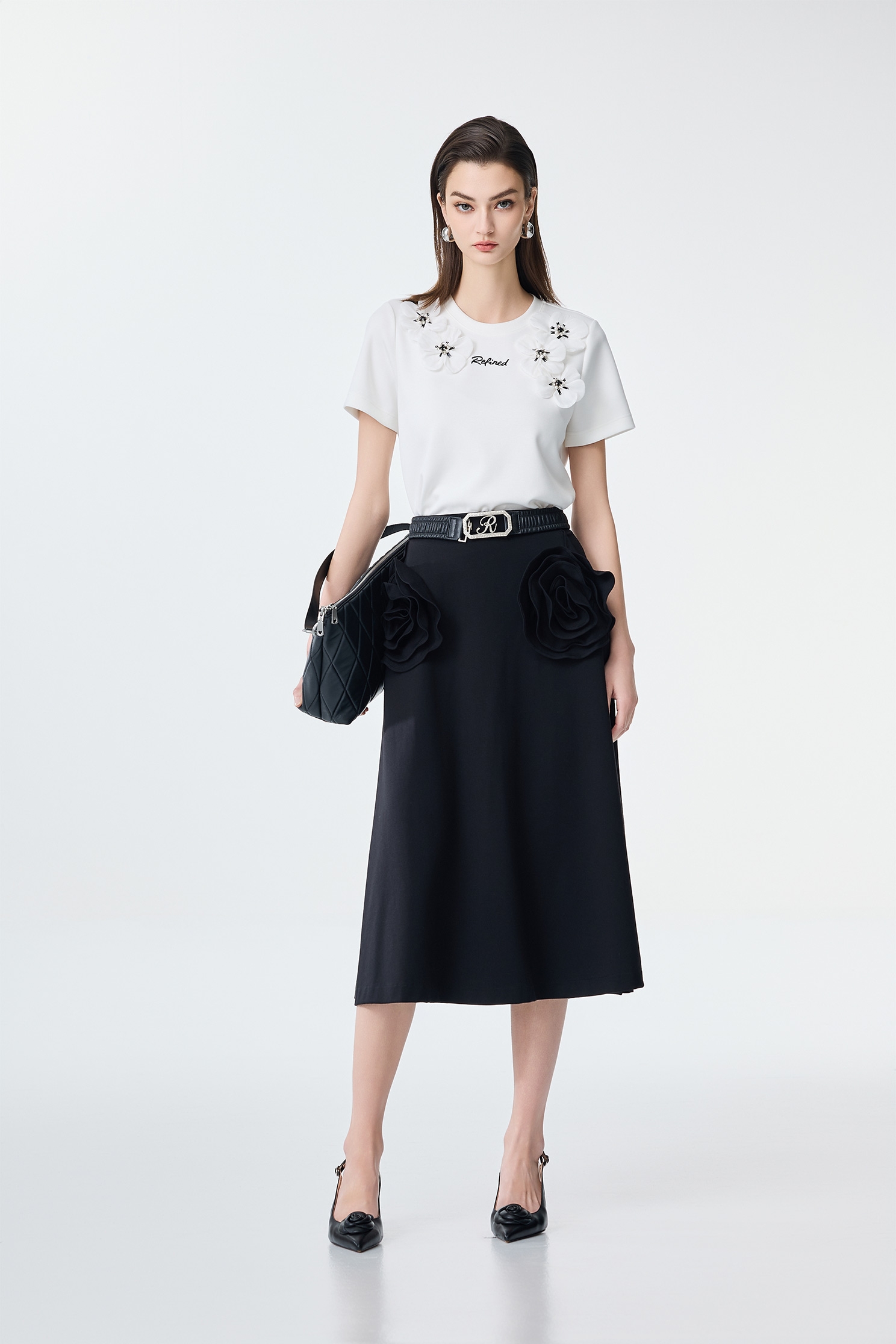 3-D Floral Detail Short Sleeve Tee,Tops,Season (SS) Look,blossoms