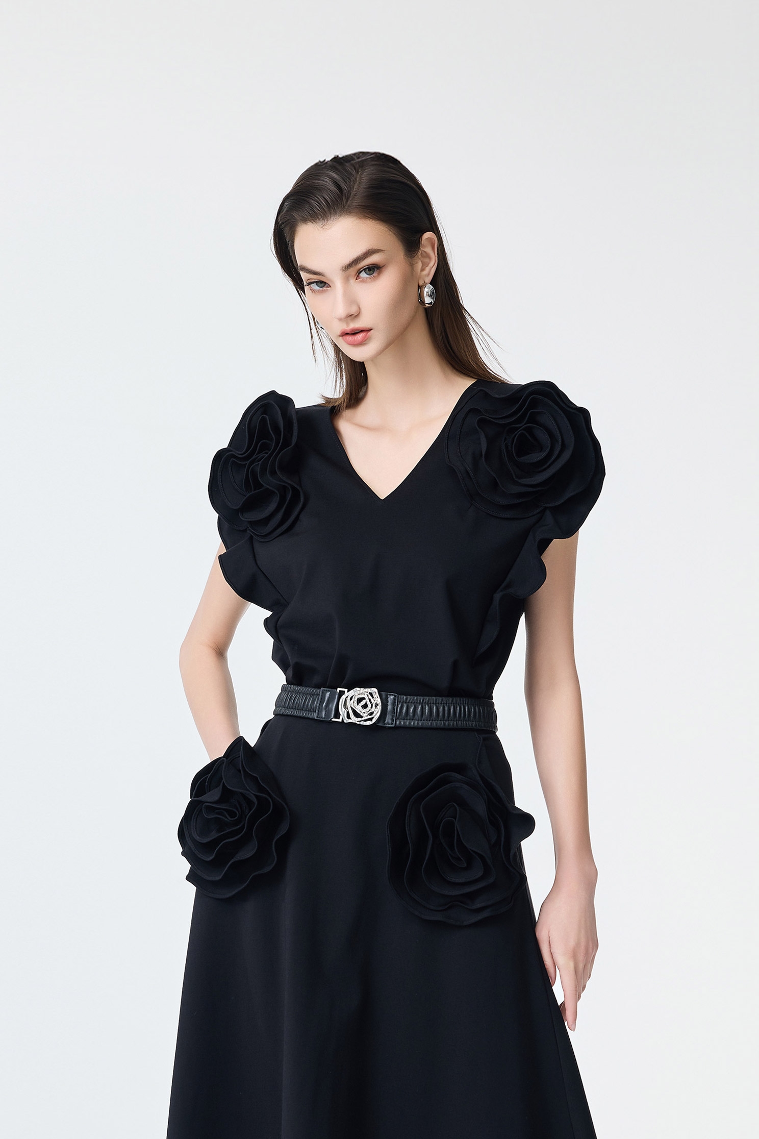 3-D Black Rose Detail Top,Tops,Season (SS) Look,co-ord sets,blossoms