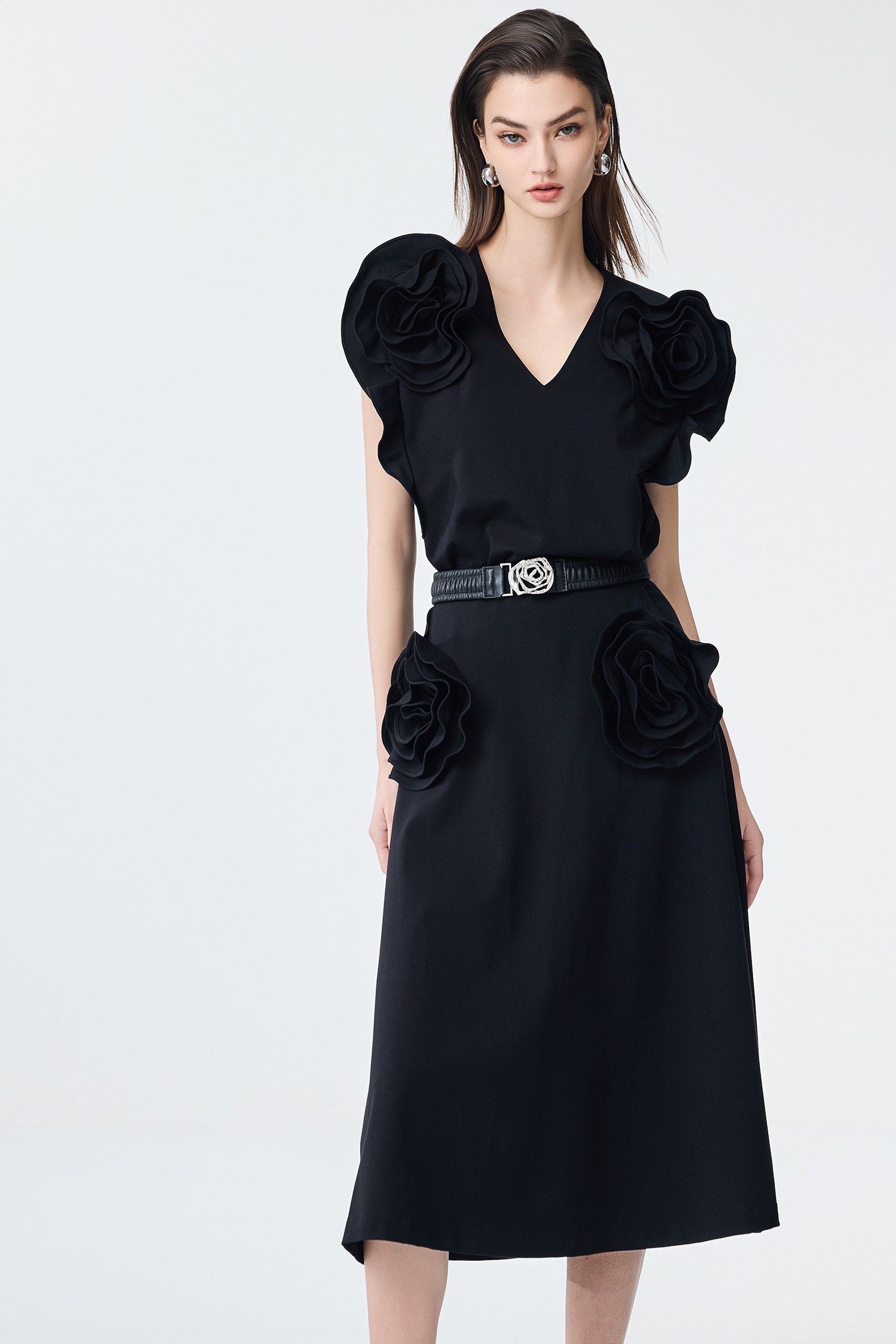 3-D Black Rose Detail Top,Tops,Season (SS) Look,co-ord sets,blossoms