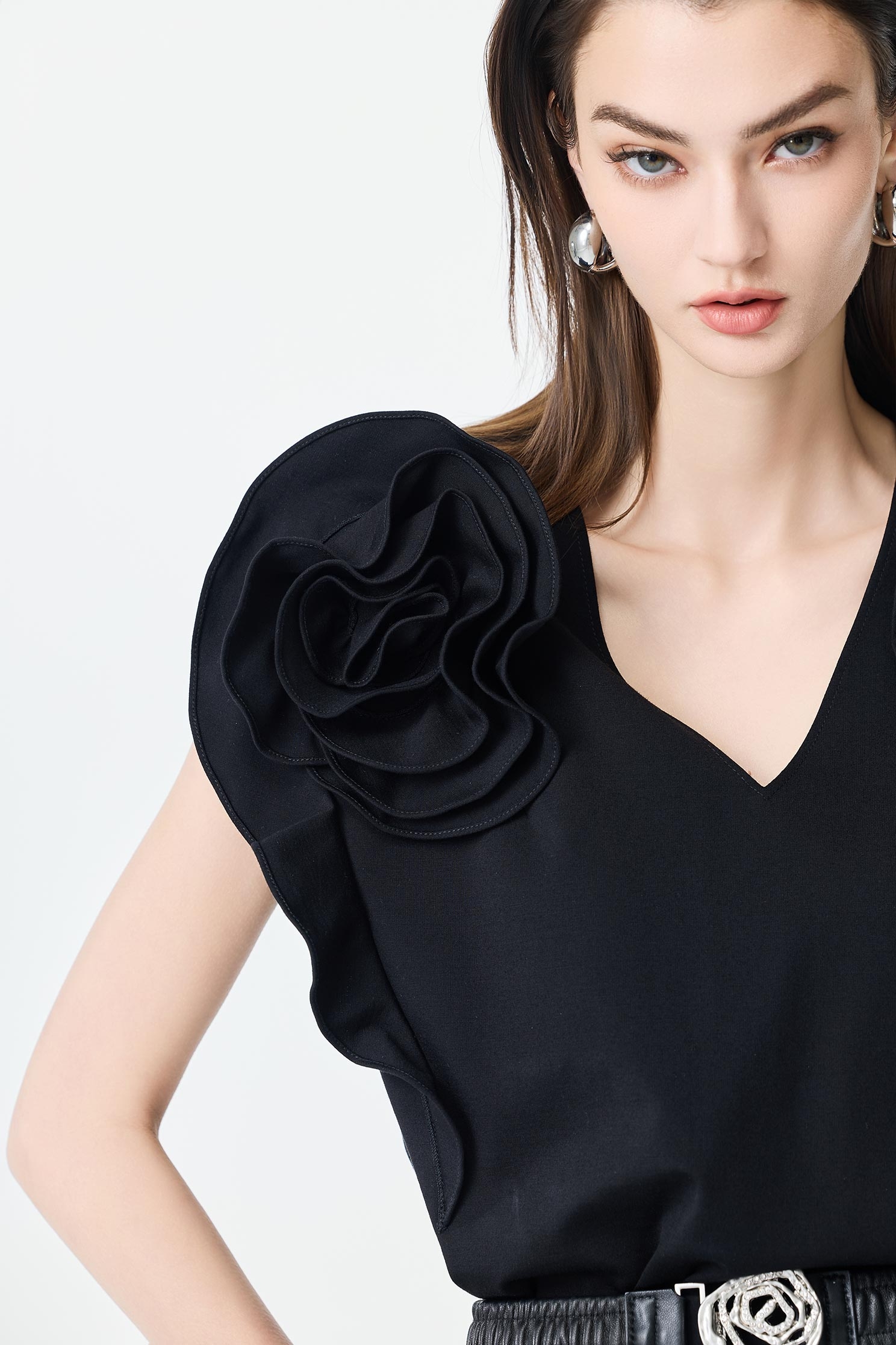 3-D Black Rose Detail Top,Tops,Season (SS) Look,co-ord sets,blossoms