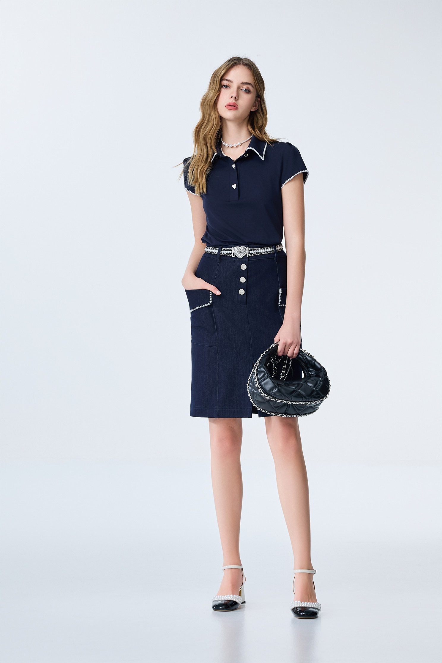 Embroidery Trim Detail Navy TopEmbroidery Trim Detail Navy Top,Tops,Embroidered,Season (SS) Look,Knitted