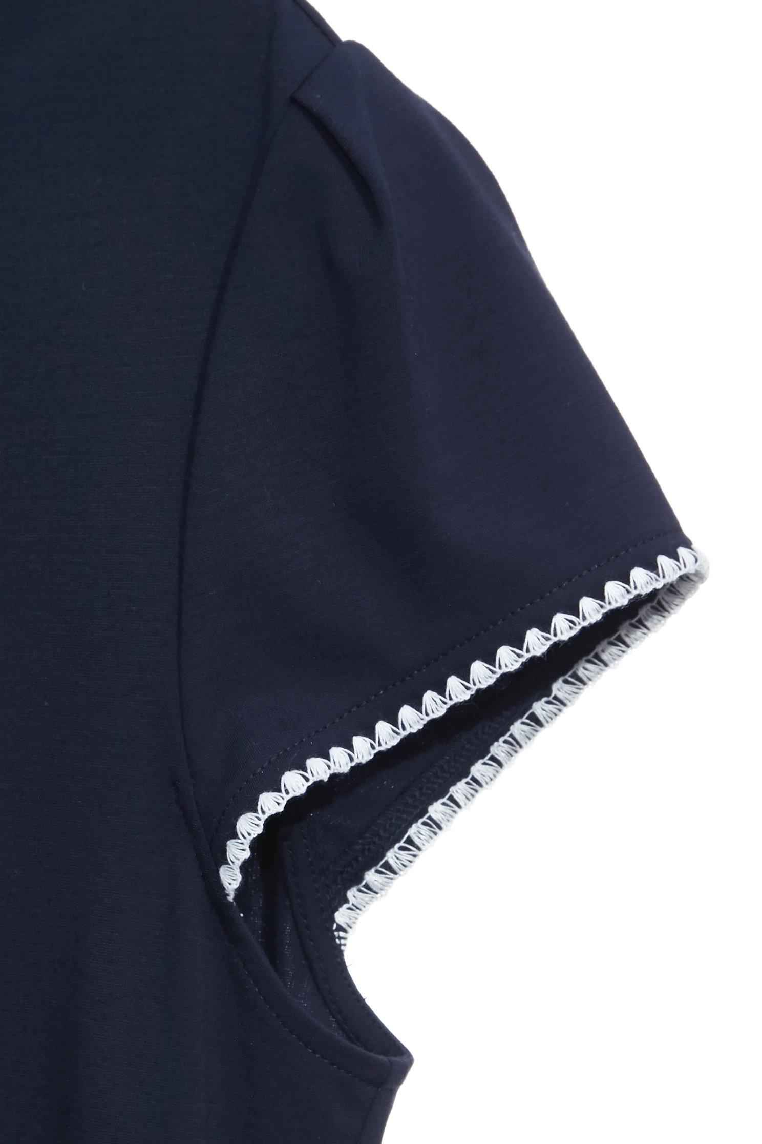 Embroidery Trim Detail Navy TopEmbroidery Trim Detail Navy Top,Tops,Embroidered,Season (SS) Look,Knitted
