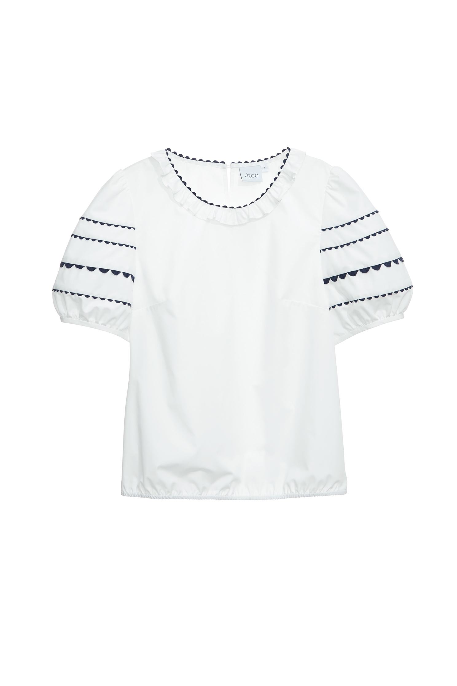 Contrast Navy Trim Detail Ruffle Neckline TopContrast Navy Trim Detail Ruffle Neckline Top,Tops,Season (SS) Look,White tops
