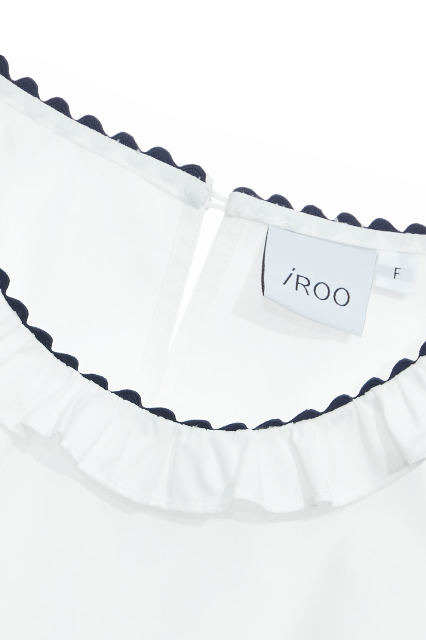 Contrast Navy Trim Detail Ruffle Neckline TopContrast Navy Trim Detail Ruffle Neckline Top,Tops,Season (SS) Look,White tops