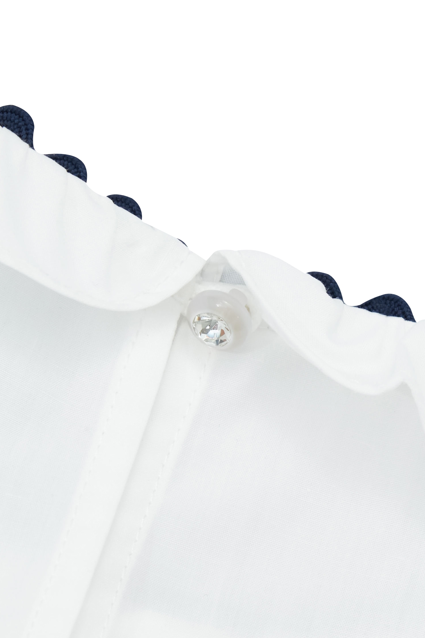 Contrast Navy Trim Detail Ruffle Neckline TopContrast Navy Trim Detail Ruffle Neckline Top,Tops,Season (SS) Look,White tops