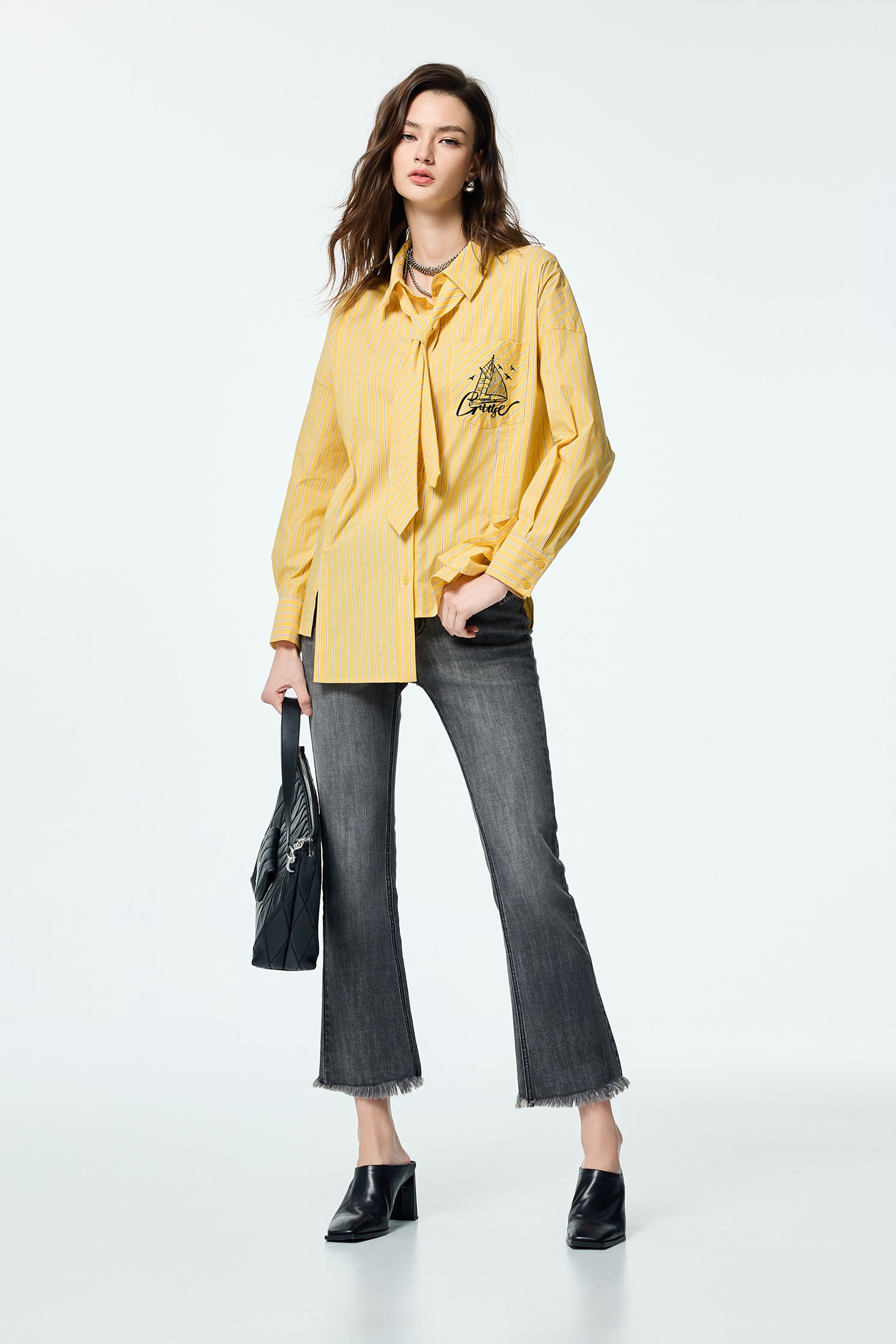 Asymmetric Stripe BlouseAsymmetric Stripe Blouse,Tops,Season (SS) Look,Embroidered,Blouses