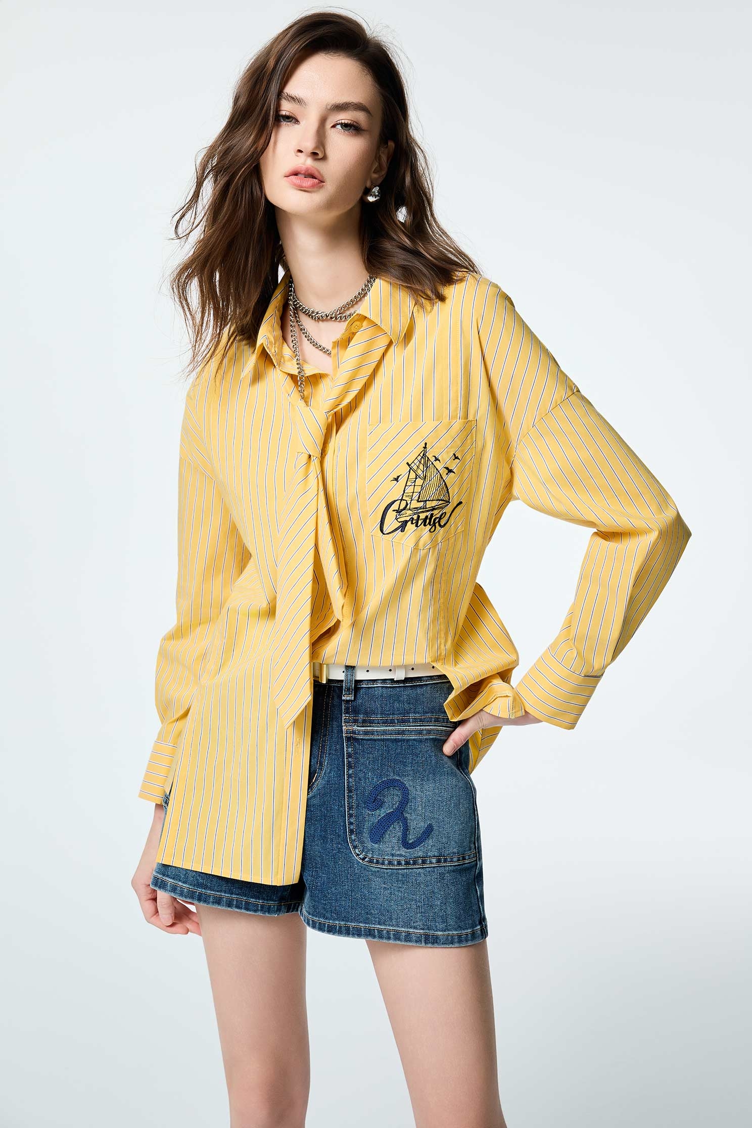 Asymmetric Stripe BlouseAsymmetric Stripe Blouse,Tops,Season (SS) Look,Embroidered,Blouses