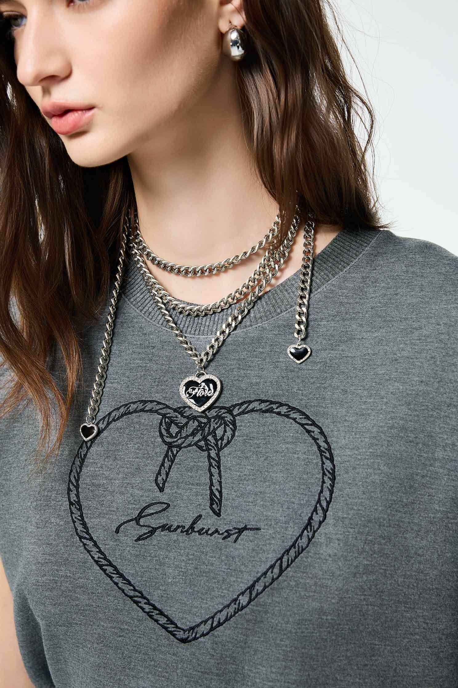 Heart Embroidery Graphic Grey TeeHeart Embroidery Graphic Grey Tee,T-shirts,Tops,Season (SS) Look,Embroidered