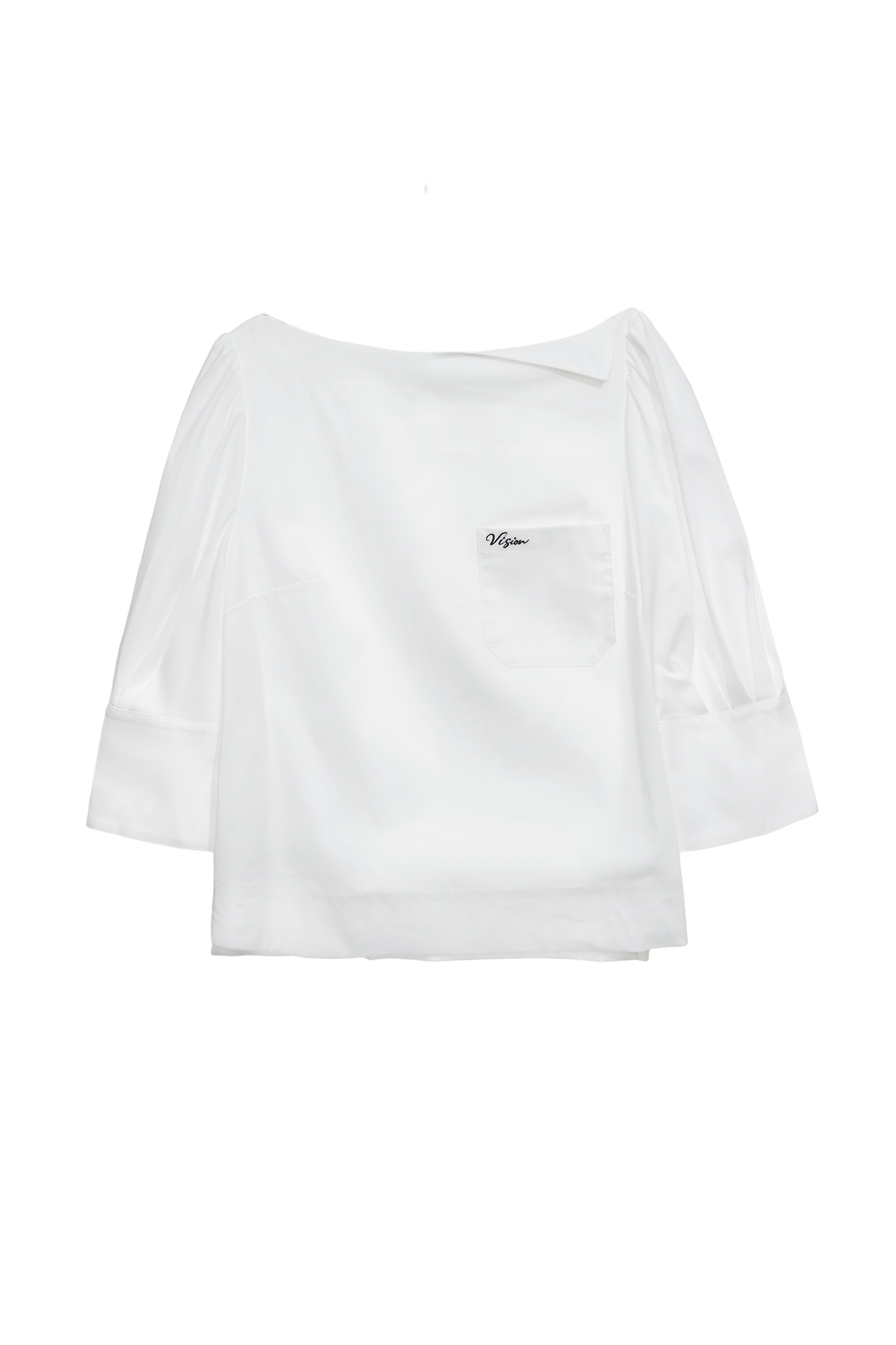 Boat Neckline With Foldover Collar TopBoat Neckline With Foldover Collar Top,Tops,Season (SS) Look,White tops,Embroidered