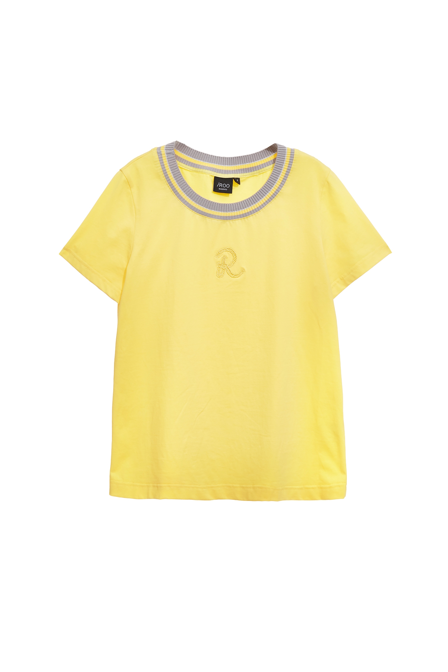 Contrast Rib Neckline Yellow TeeContrast Rib Neckline Yellow Tee,T-shirts,Tops,Season (SS) Look,Cotton,Embroidered
