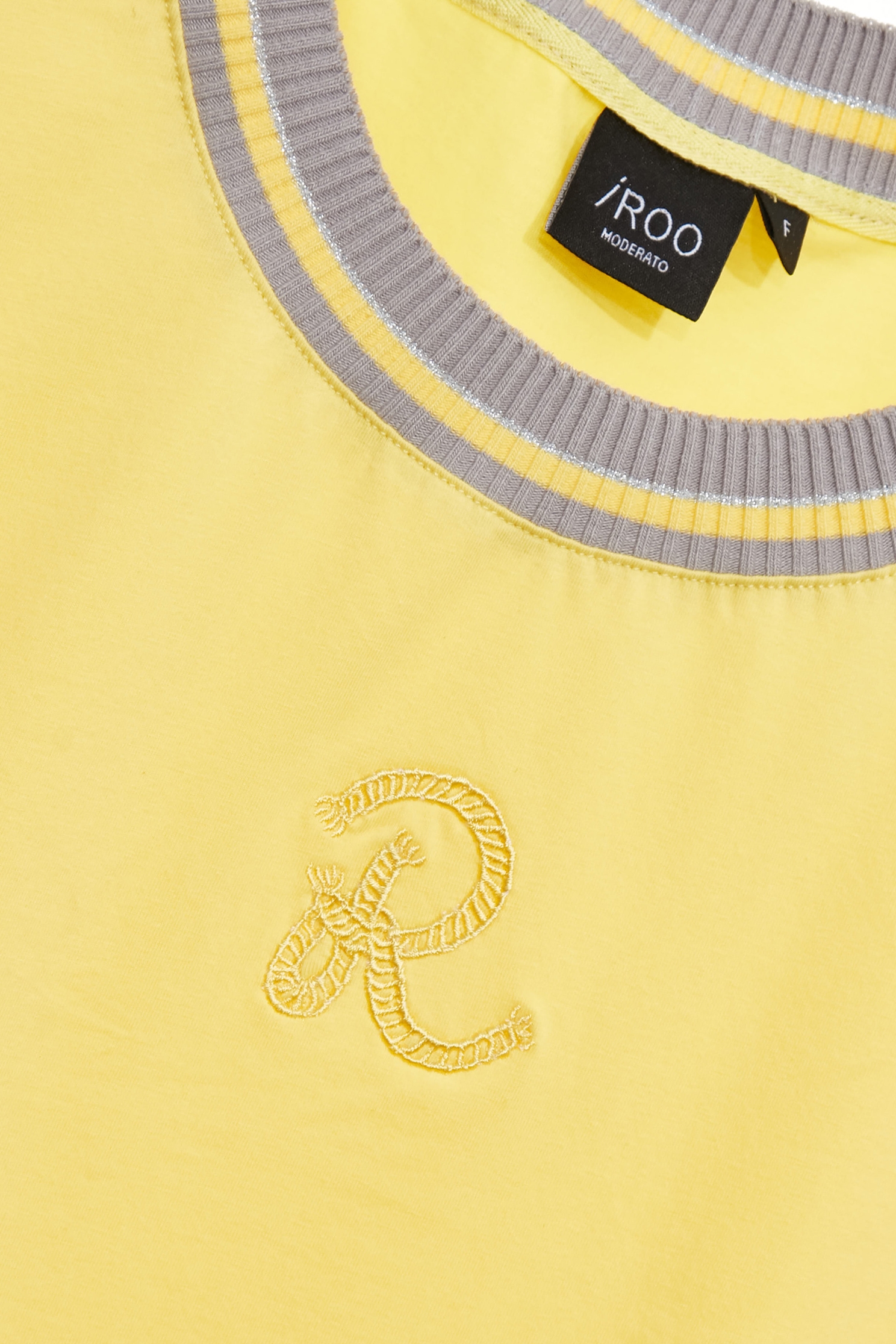 Contrast Rib Neckline Yellow TeeContrast Rib Neckline Yellow Tee,T-shirts,Tops,Season (SS) Look,Cotton,Embroidered