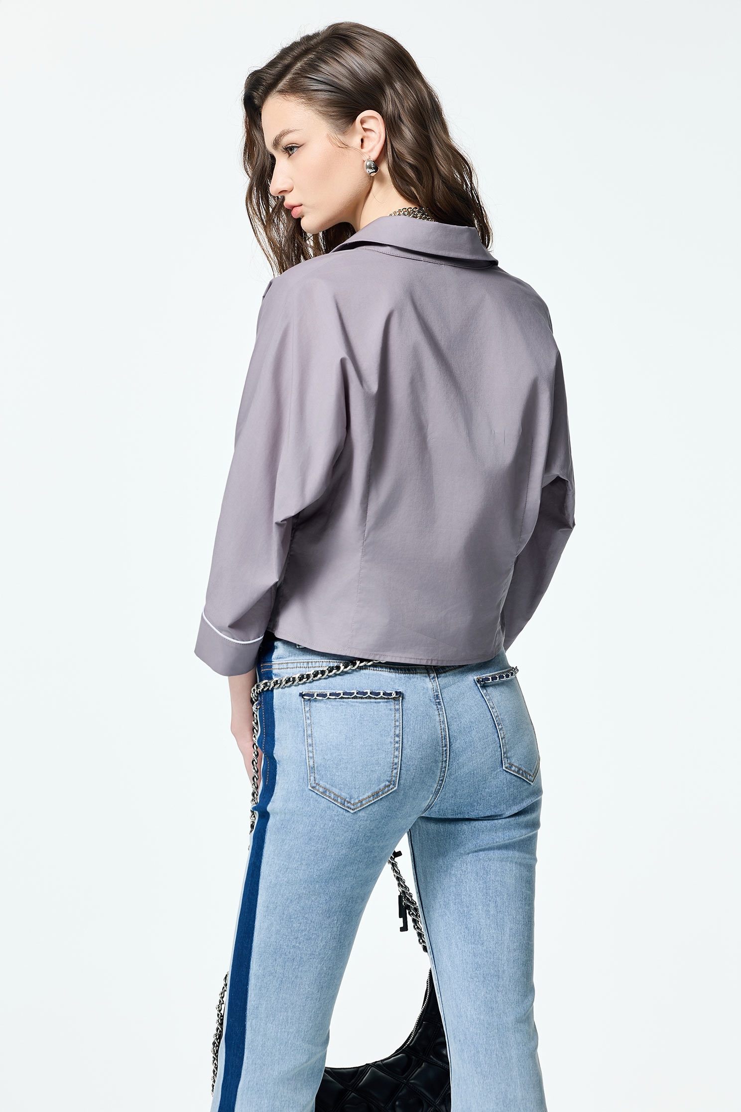 Front Knot Patch Pocket Grey BlouseFront Knot Patch Pocket Grey Blouse,Tops,Season (SS) Look,Embroidered,Blouses