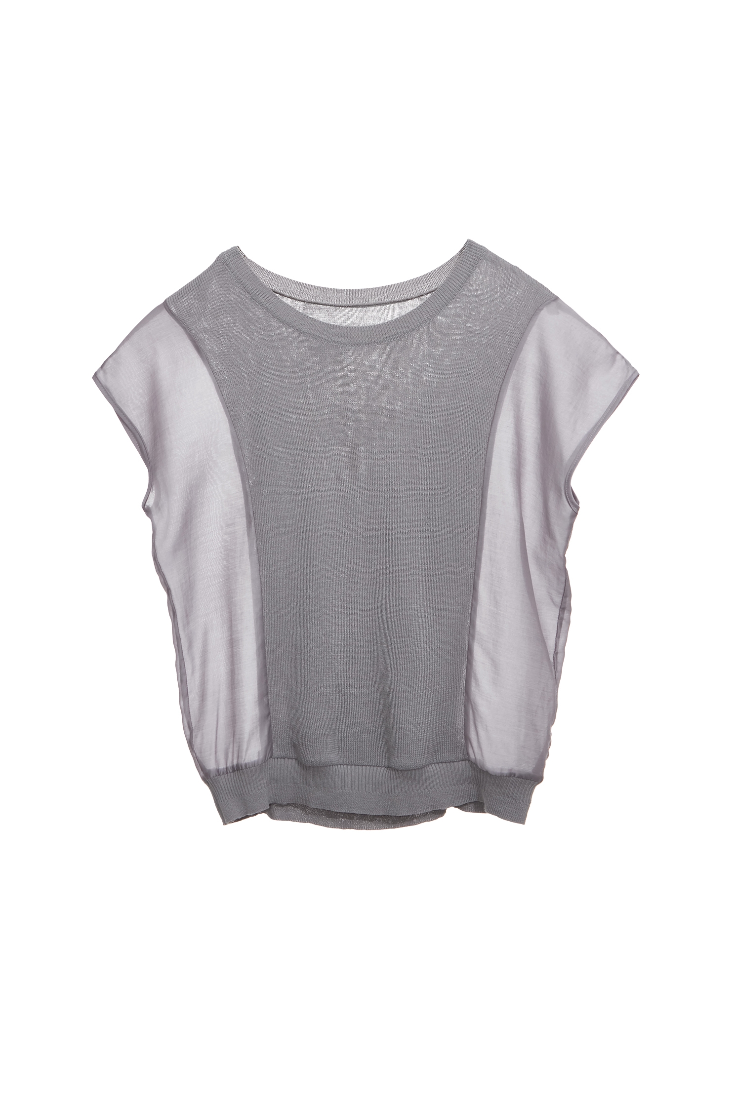 Knit With Woven Mix Fabric Grey TopKnit With Woven Mix Fabric Grey Top,Tops,Season (SS) Look,Knitted